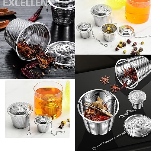 Miniatura 9 de Infusor de té de hojas sueltas (juego de 2) con cuchara de té y bandeja de goteo, colador de acero inoxidable ultra fino y más empinado para una