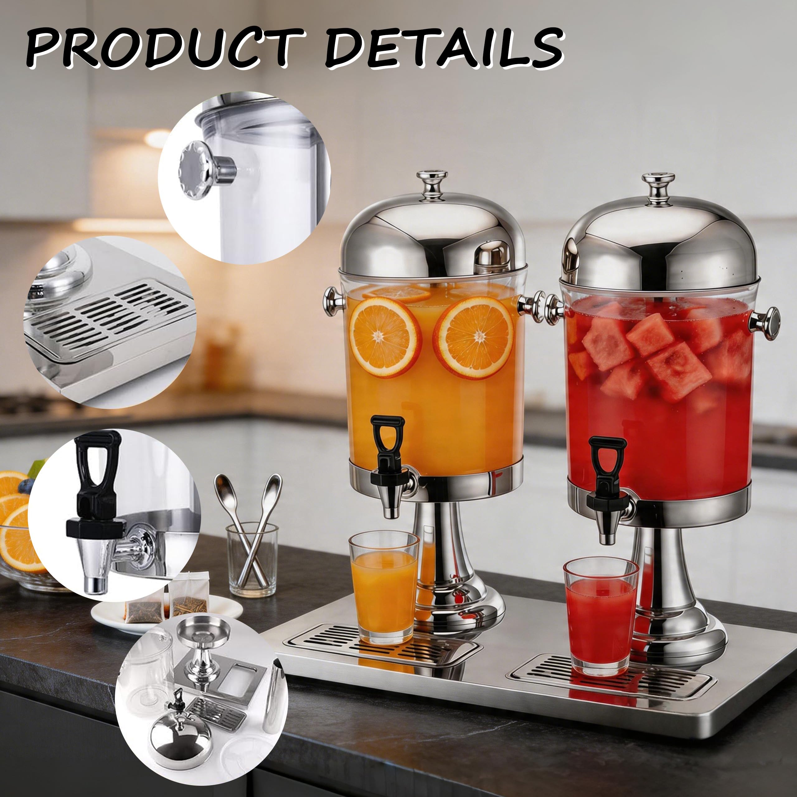 Dispensador de zumo, 2 x 8 litros, dispensador de zumo | 2 dispensadores de zumo 2 x 8 l de capacidad, dispensador de bebidas 2 x 8 litros, dispensador de bebidas comercial con grifo