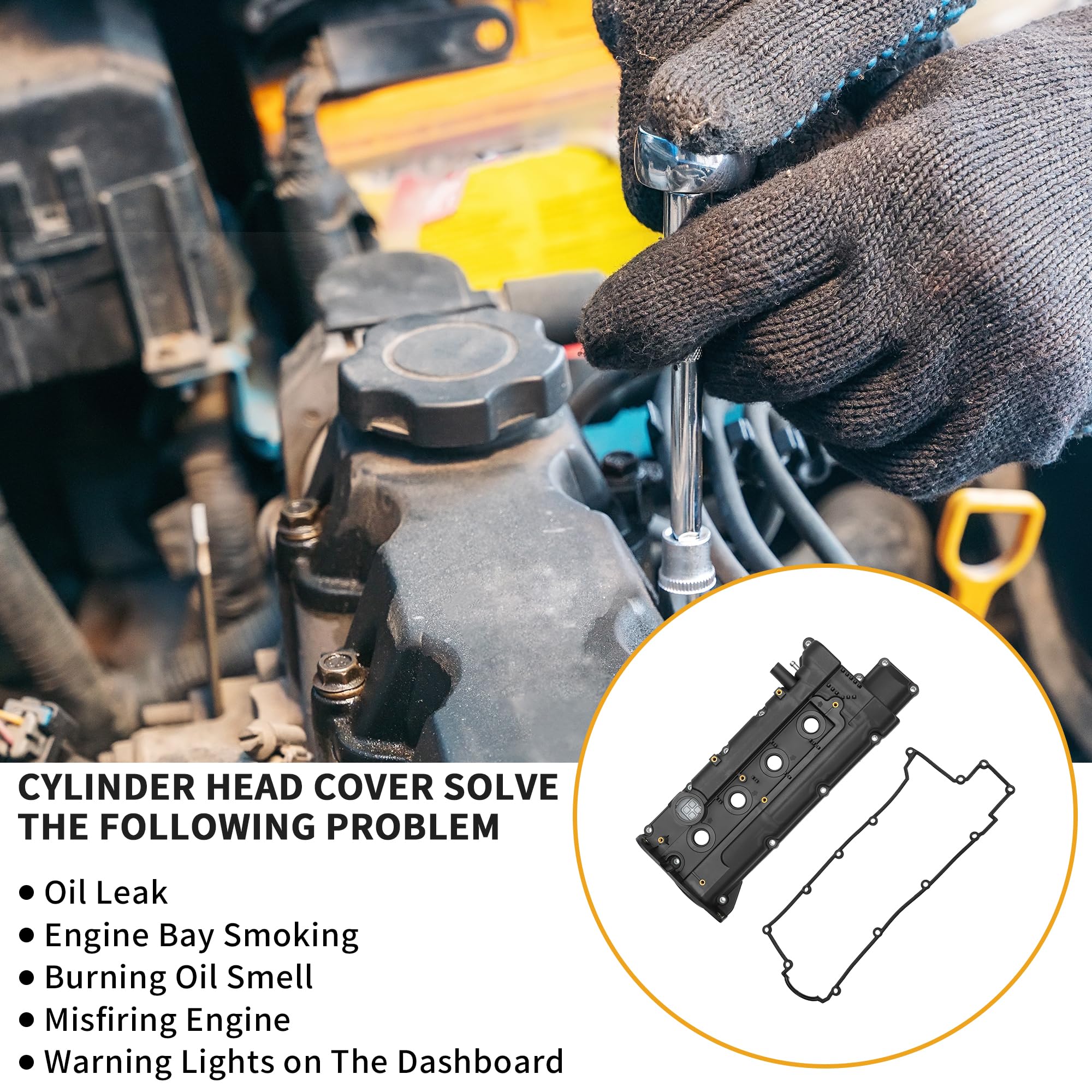 Coperchio della Valvola del Motore No.2241023010 Coperchio della Valvola Anteriore per Hyundai Elantra 1.8L 2.0L Plastica Nera con Guarnizione