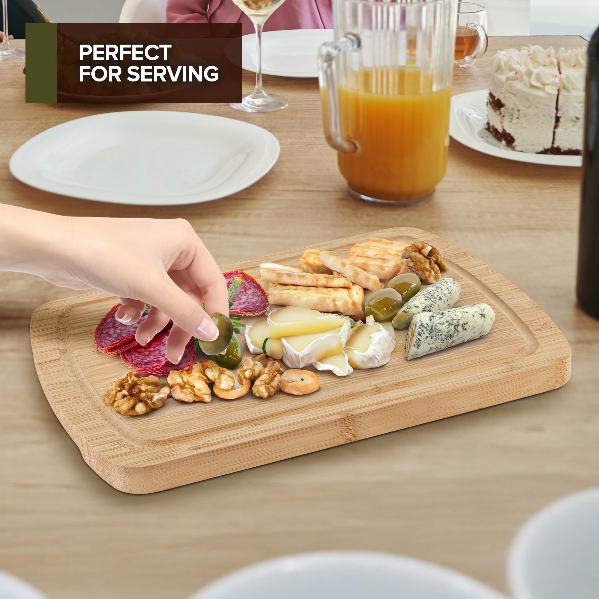 Tablas de cortar de madera para encimera de cocina, juego de tablas de cortar de bambú con agarres adhesivos (paquete de 3), tablas de cortar de madera gruesas antideslizantes para carne, queso