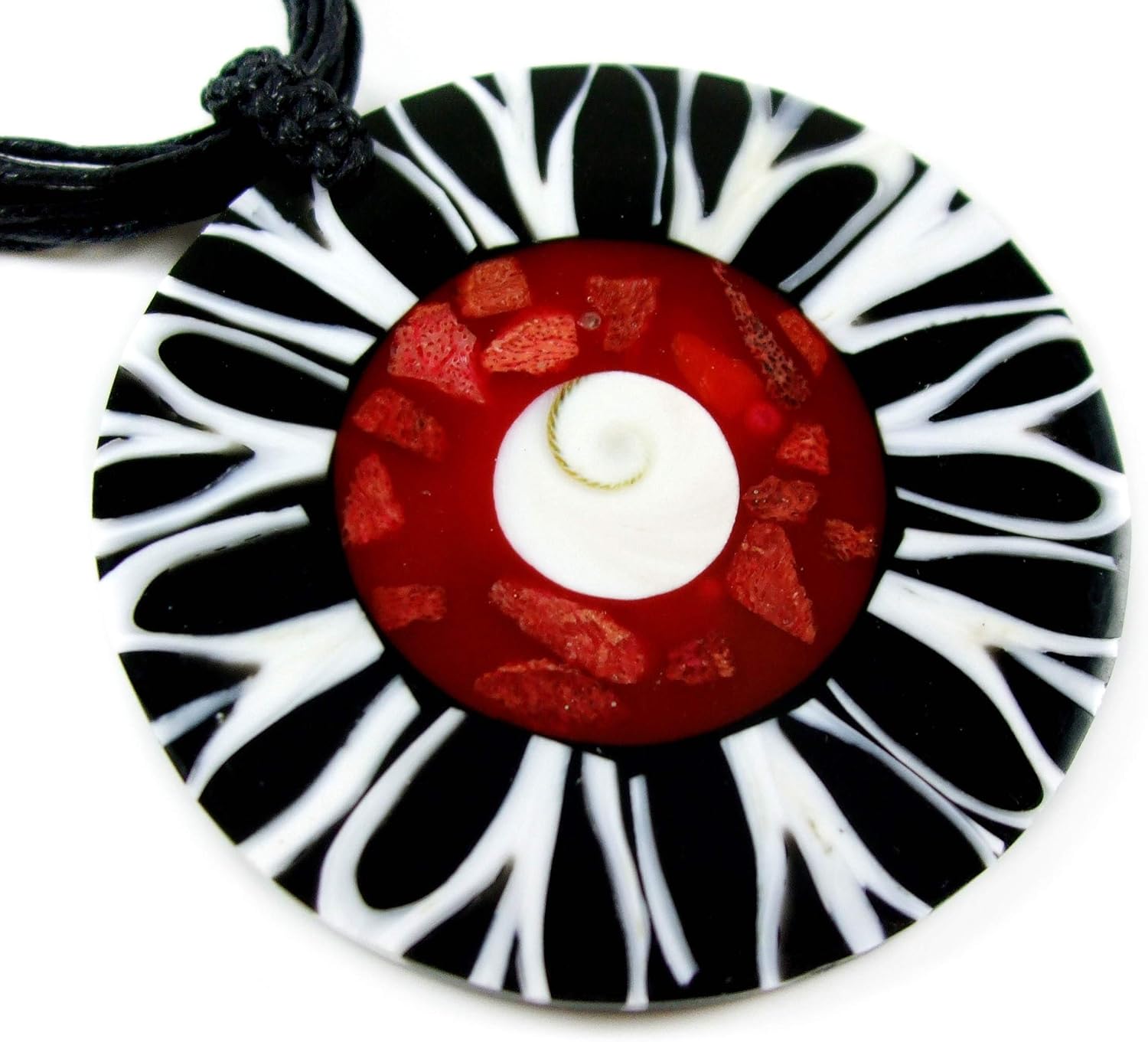 Natural Red Coral, Cone Shell, Shiva Eye Pendant Beads Adjustable Cord Necklace Handmade Women Jewelry EA138