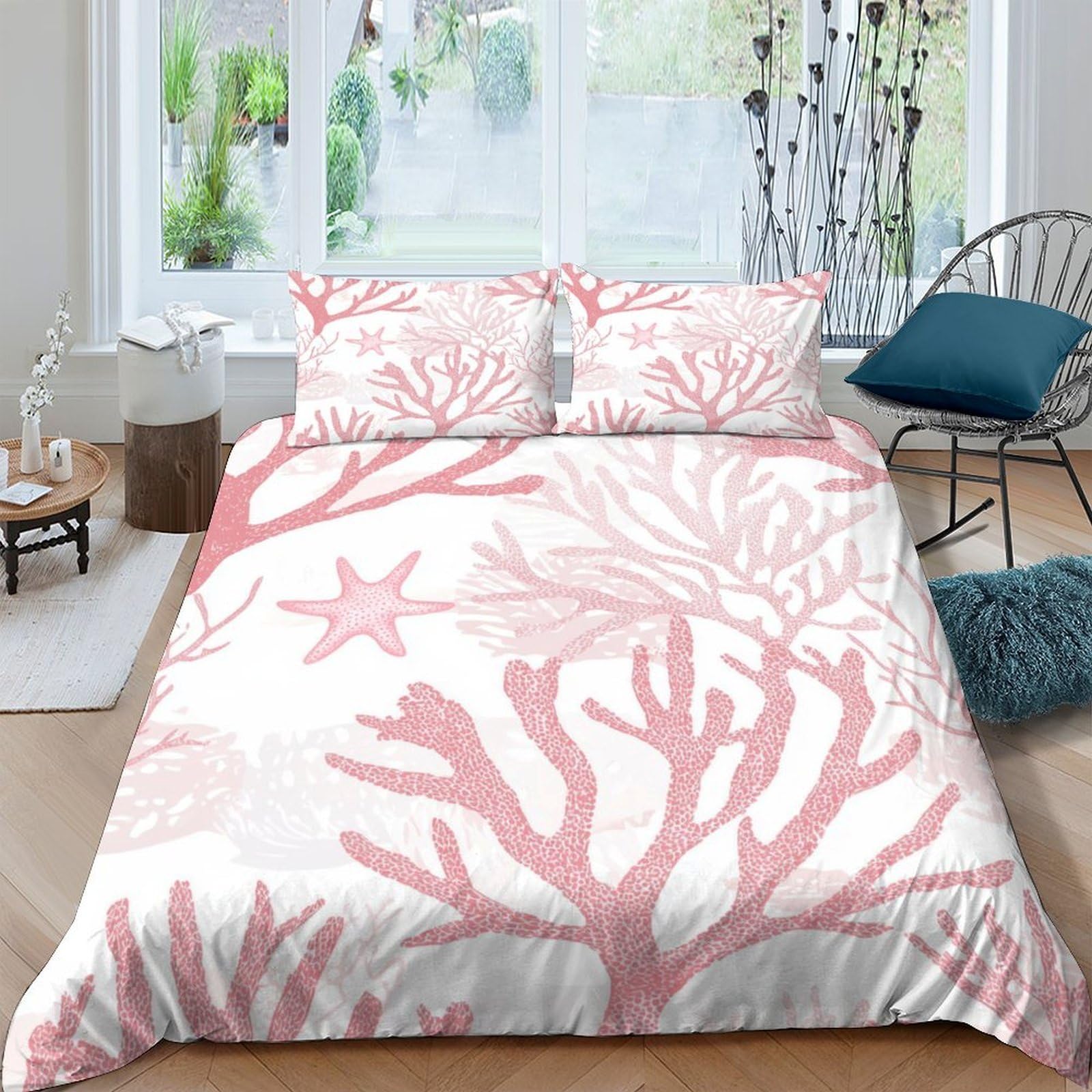 Ctjqhvkz Style-5 3D Printed Coral Reef Fitted Sheet Microfiber Soft Pink Ocean Starfish Mattress Cover Bedroom Dorm Decor Single（135X200cm）