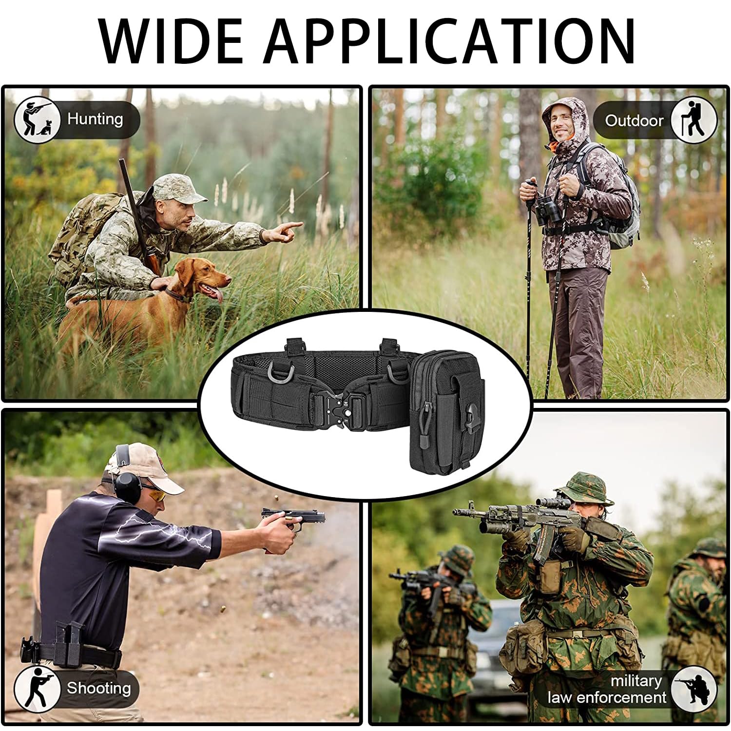 Molle Battle Belt Set Tactical Military Airsoft Belt Hebilla ajustable de liberación rápida con bolsillo molle y gancho