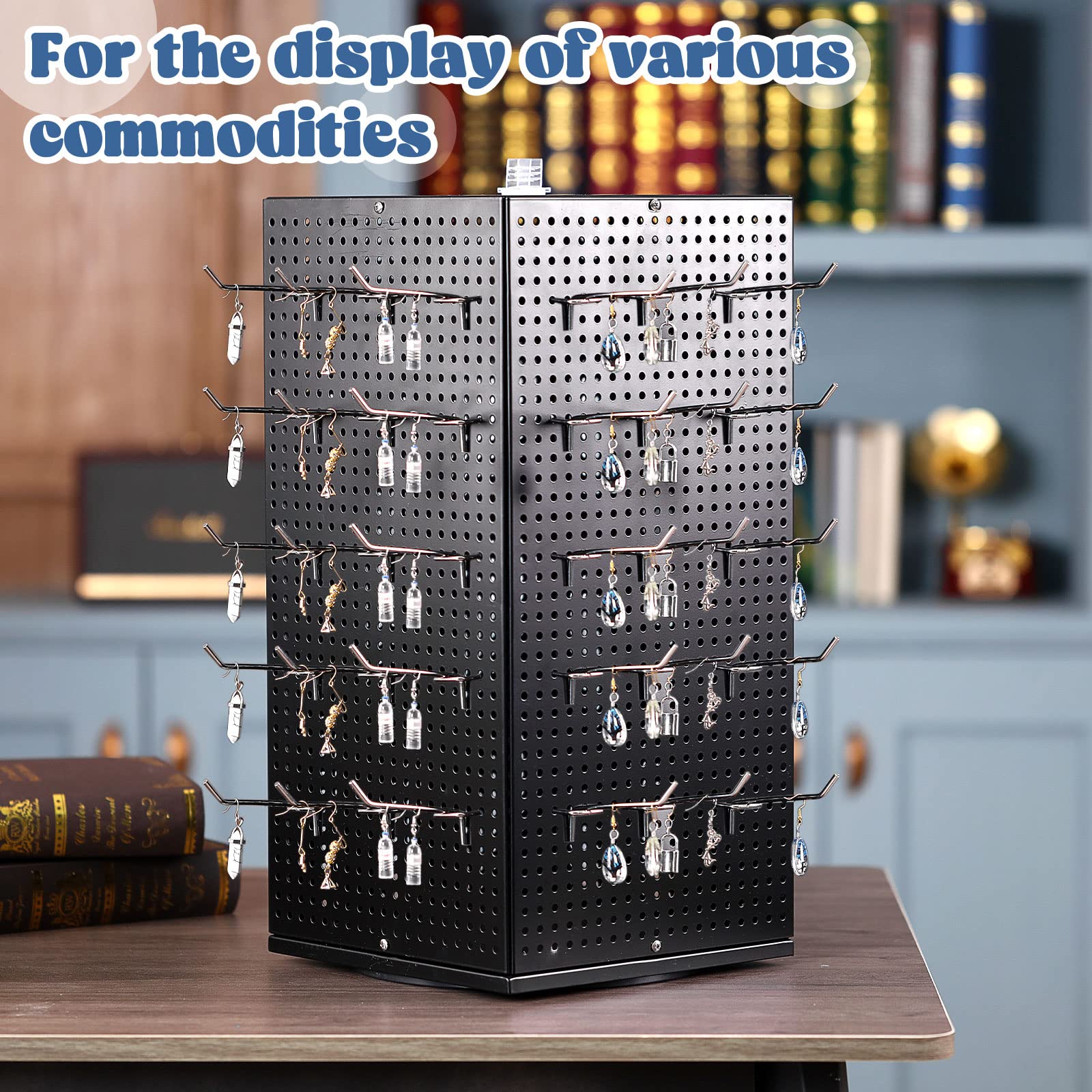 Geelin Stecktafel-Display mit 50 Stecktafel-Haken, 24,8 x 24,8 x 50,5 cm, drehbarer Display-Ständer für Bastelarbeiten, Stecktafel-Organizer mit Haken für Schmuckorganisation, Einzelhandel (schwarz)