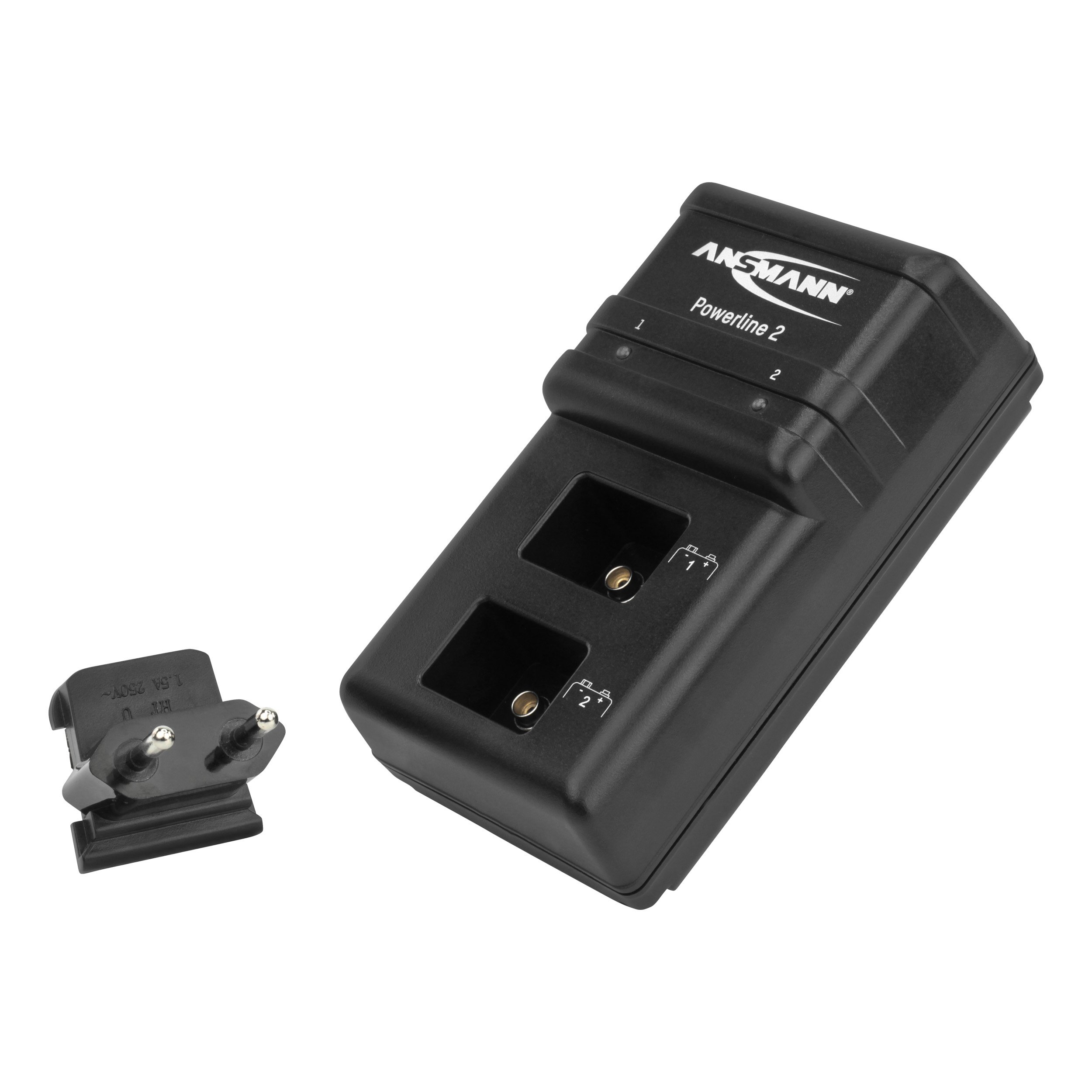 ANSMANN Chargeur Powerline 2 / Chargeur enfichable puissant pour deux accus 9V / charge rapide avec surveillance de chaque plot de charge, protection contre la surcharge et affichage LED / livré avec 2 accus 300mAh