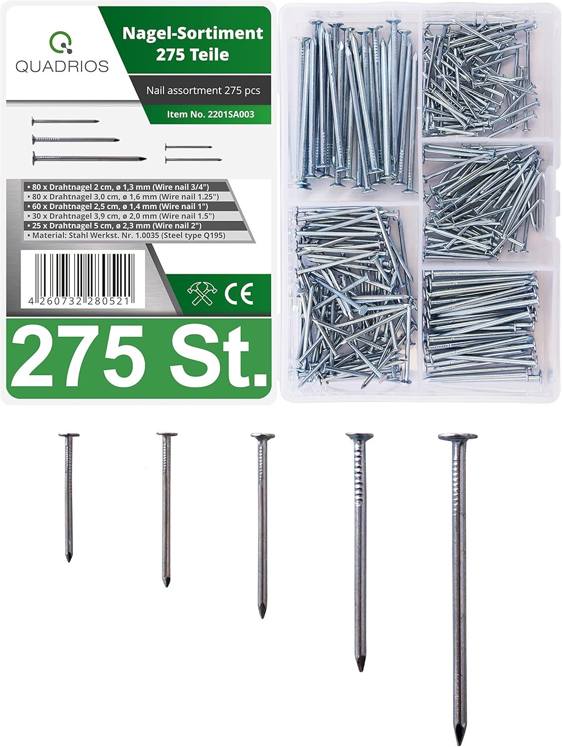 290 Stück Stahlnägel Set - 7 Größen Für Bilderaufhängen & Heimwerken