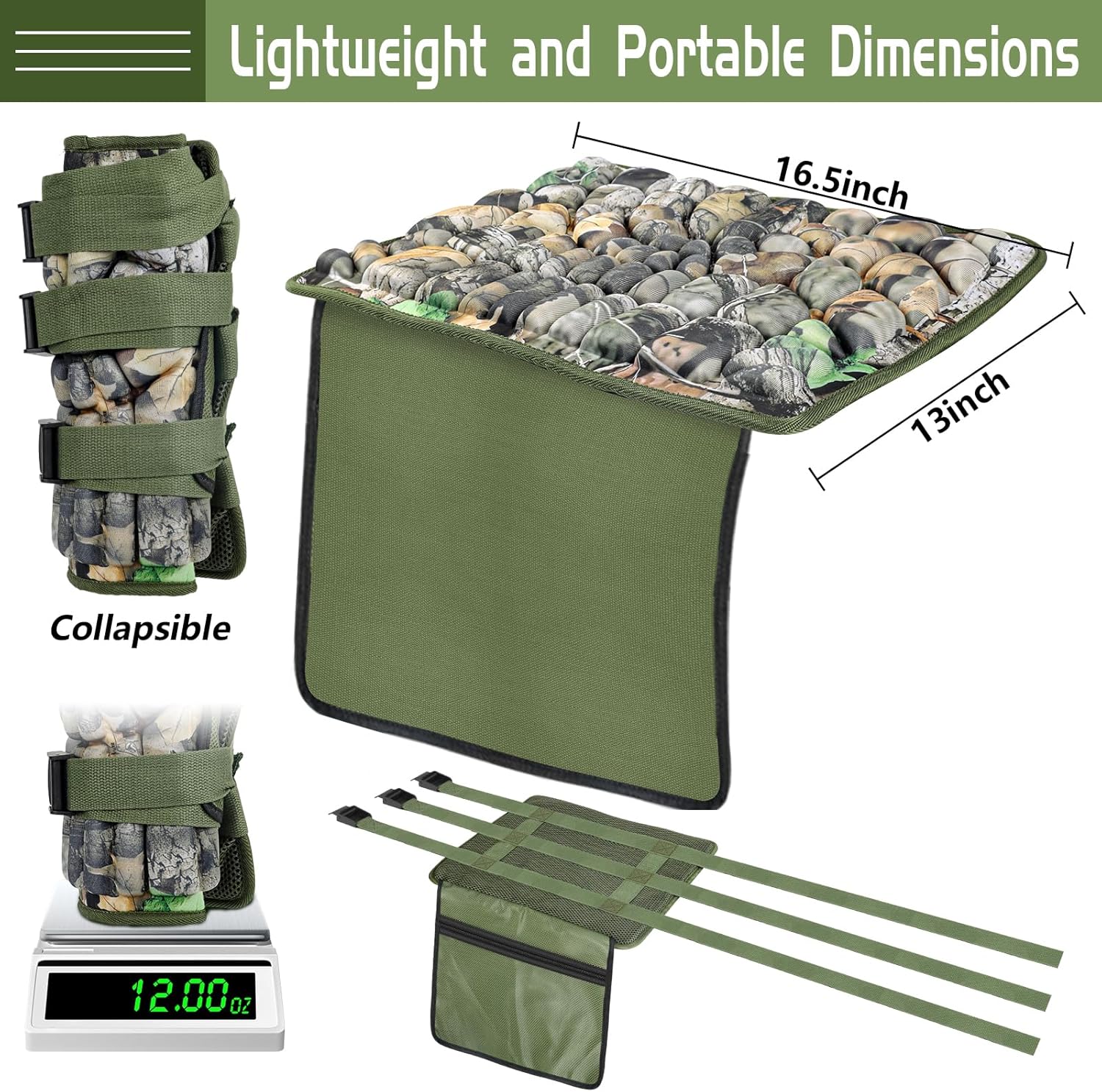 GJL Tree Stand Seat Replacement with Pocket, Universal Memory Foam Hunting Seat Cushion with Adjustable Strap, Tree Stand Accessories Fits Climbing Ladder Stands, Lightweight and Portable