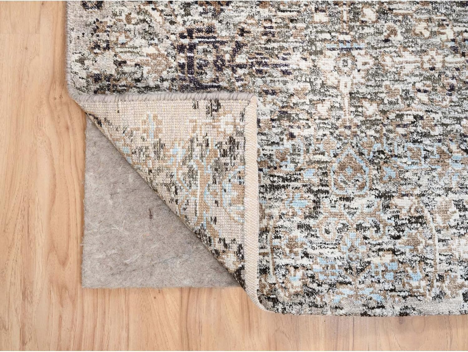 Gray Hand Knotted Transitional Farsian Influence Erased Medallion Design Silk with Textured Wool Oriental Runner Rug (2'6"x10')
