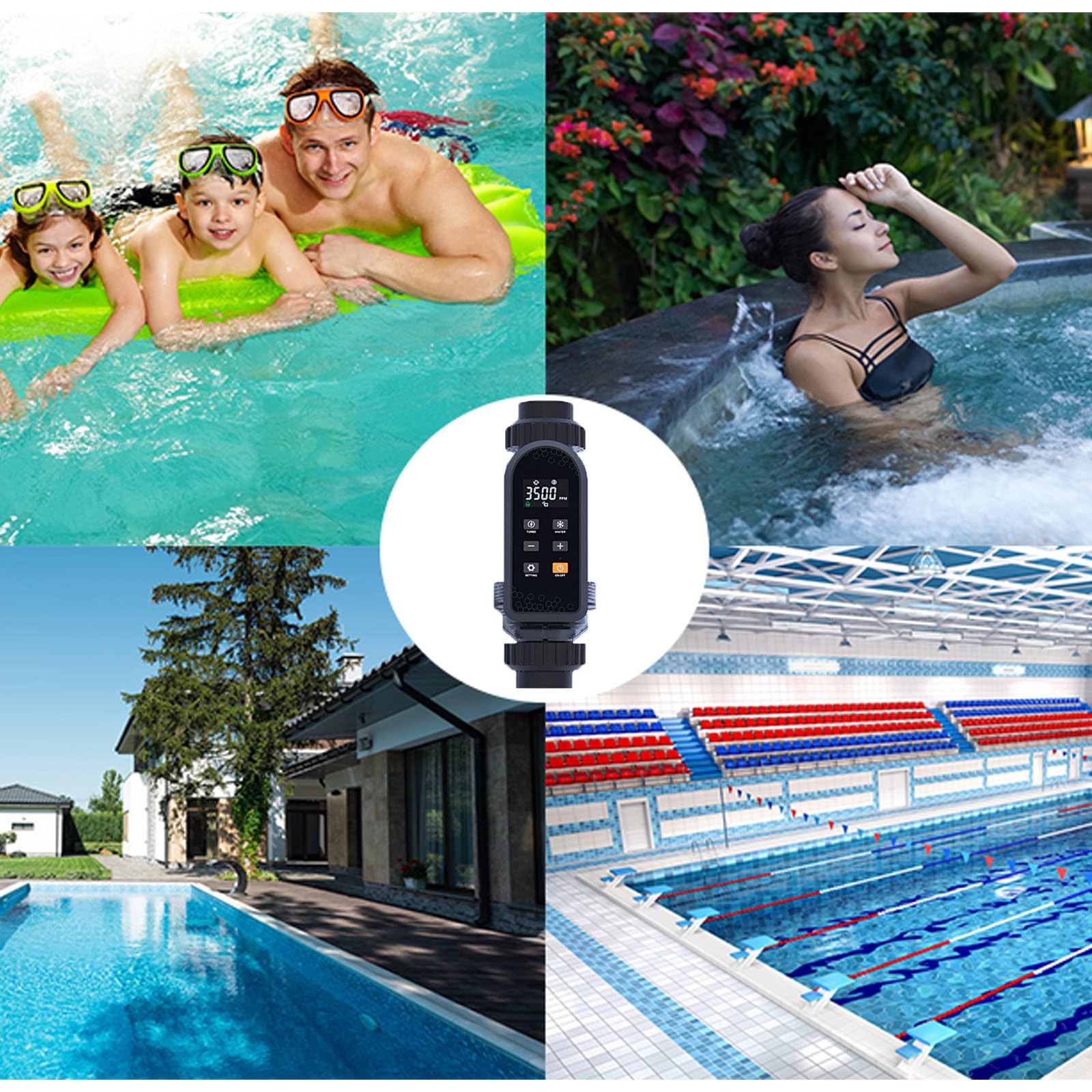 Système d'Électrolyse Au Sel pour Piscines, Générateur De Chlore Au Sel De Grande Capacité, Électrolyseur Au Sel avec Panneau Numérique Intelligent,withoutAPPcontrol-50g/h(40K~60K)