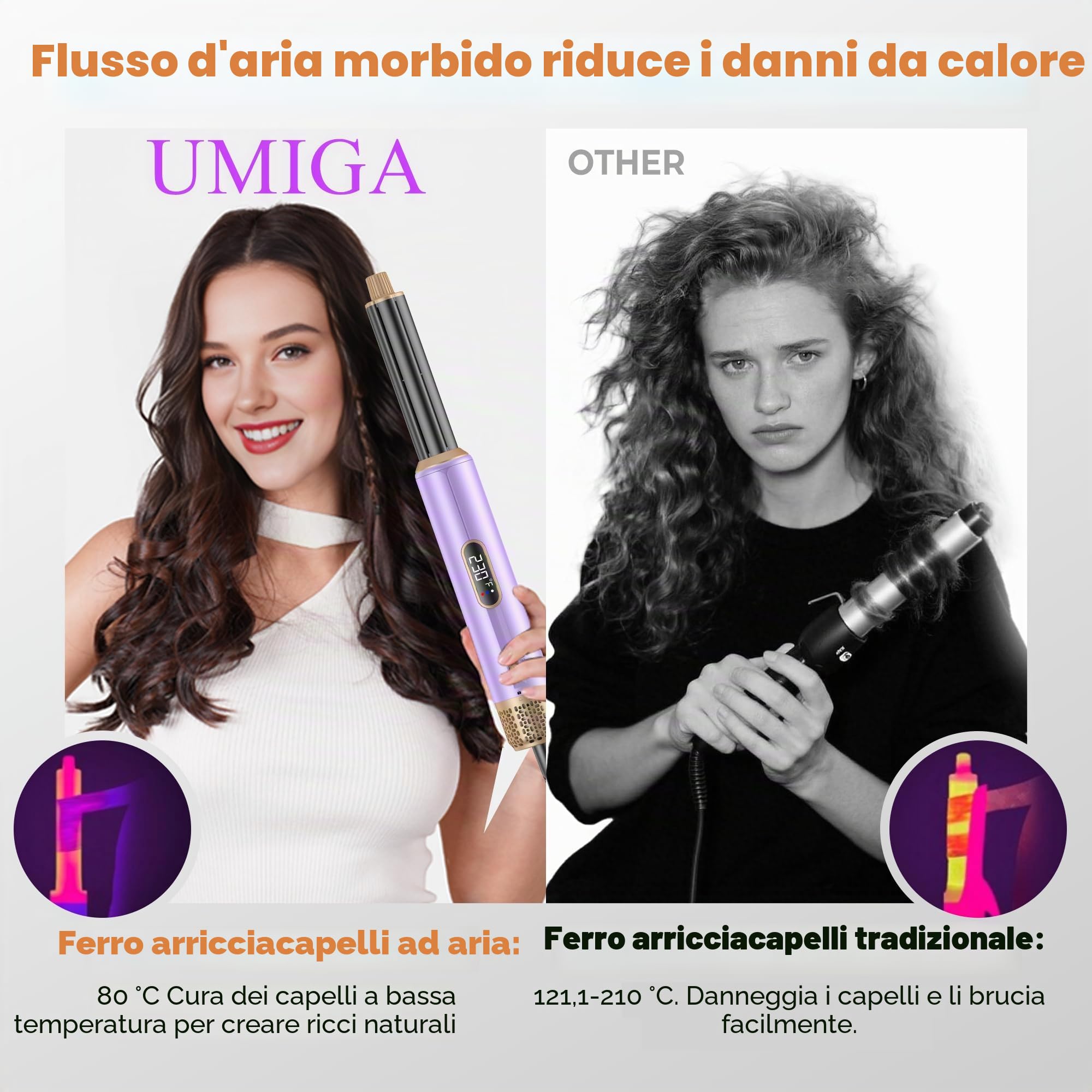 UMIGA Airstyler 5 in 1 Set, Pro Air Brush Hairstyler Spazzola asciugacapelli ionica con arricciacapelli ad aria calda da 30mm | Hairstyler 1000W Asciugacapelli Spazzola ad aria calda Phon per Volume