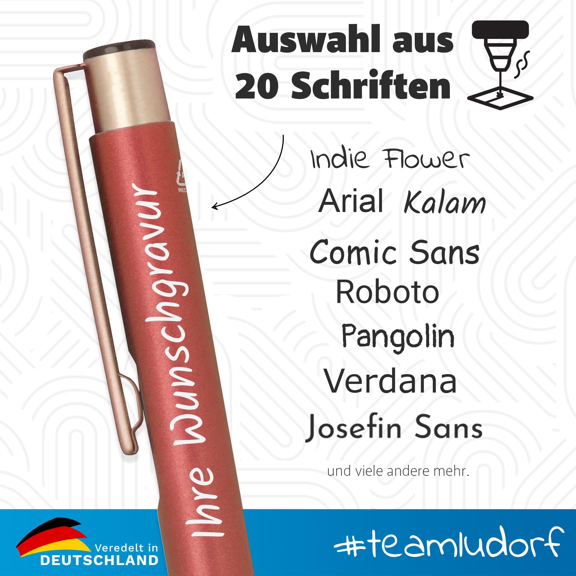 GLORI 50 x Kugelschreiber aus recyceltem Aluminium mit Gravur – Wunschgravur & Personalisierung als Geschenk oder Werbegeschenk – ROT