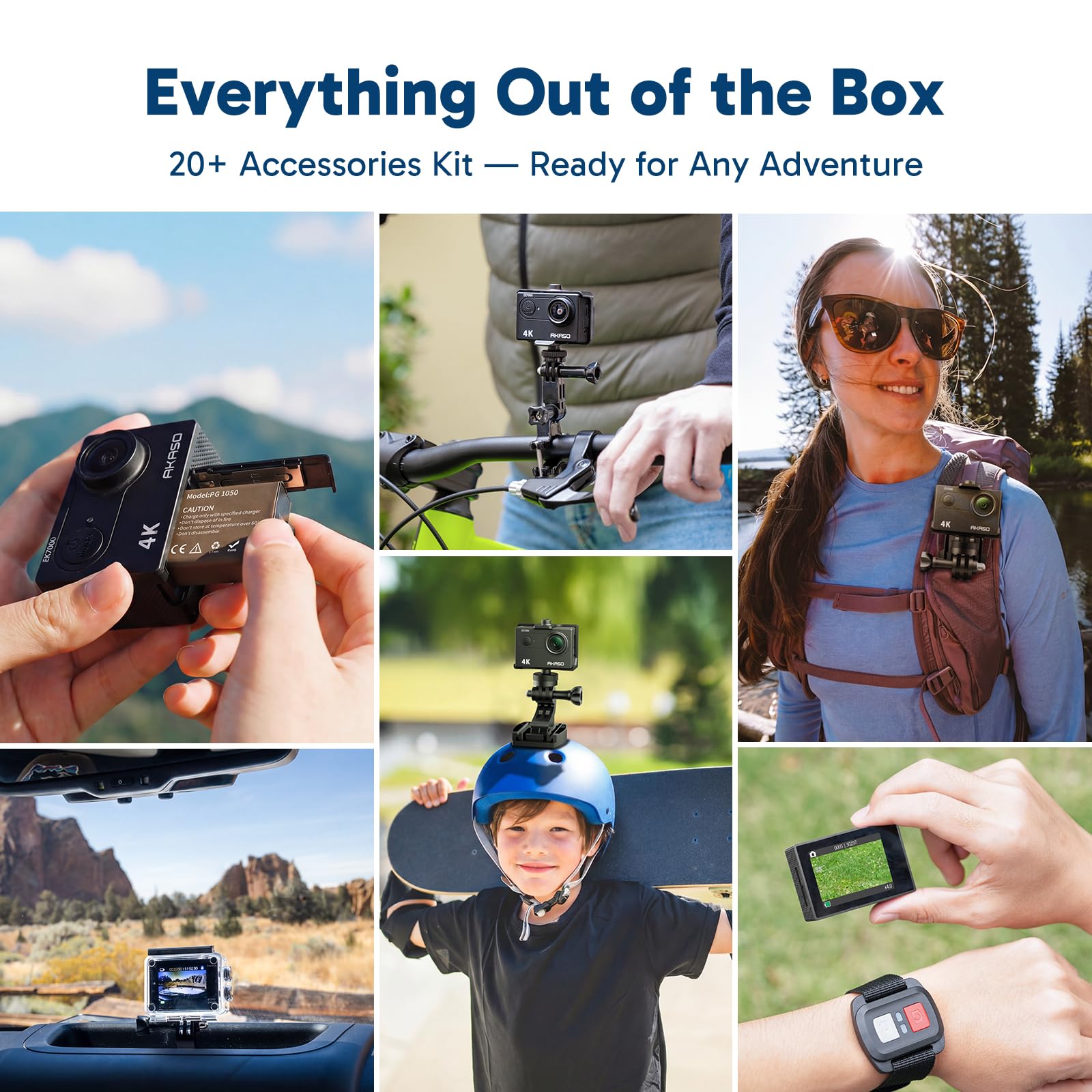 AKASO EK7000 Action Kamera 4K 20MP WiFi Unterwasserkamera 170° Weitwinkel EIS Stabilisierung 2x1050mAh Akkus Schwarz