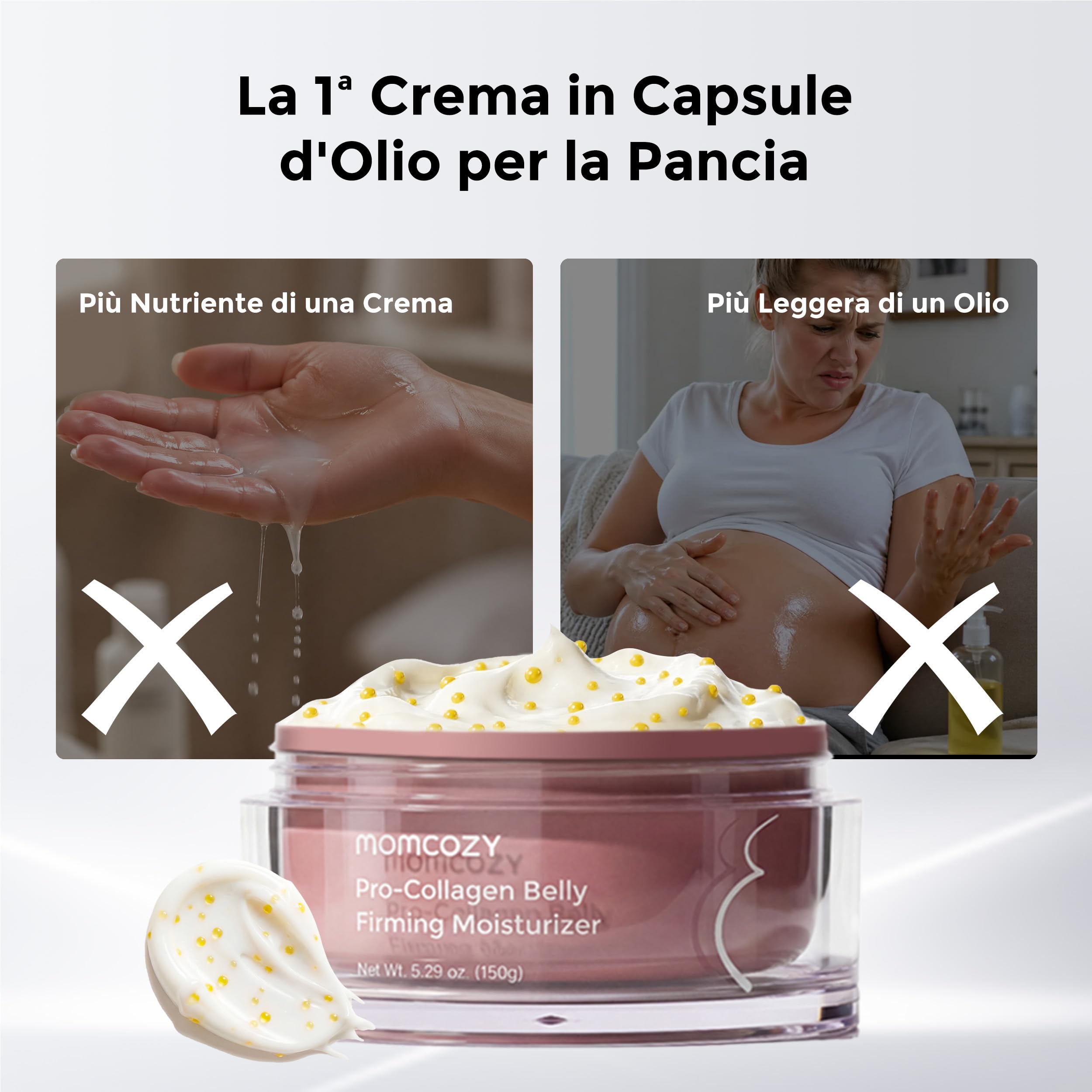 Momcozy Crema Smagliature e Rassodante Pancia 4-in-1,Trattamento con Peptidi Pro-Collagene,Idratante, Rassodante ed Elasticizzante per Gravidanza e Post Parto,150g