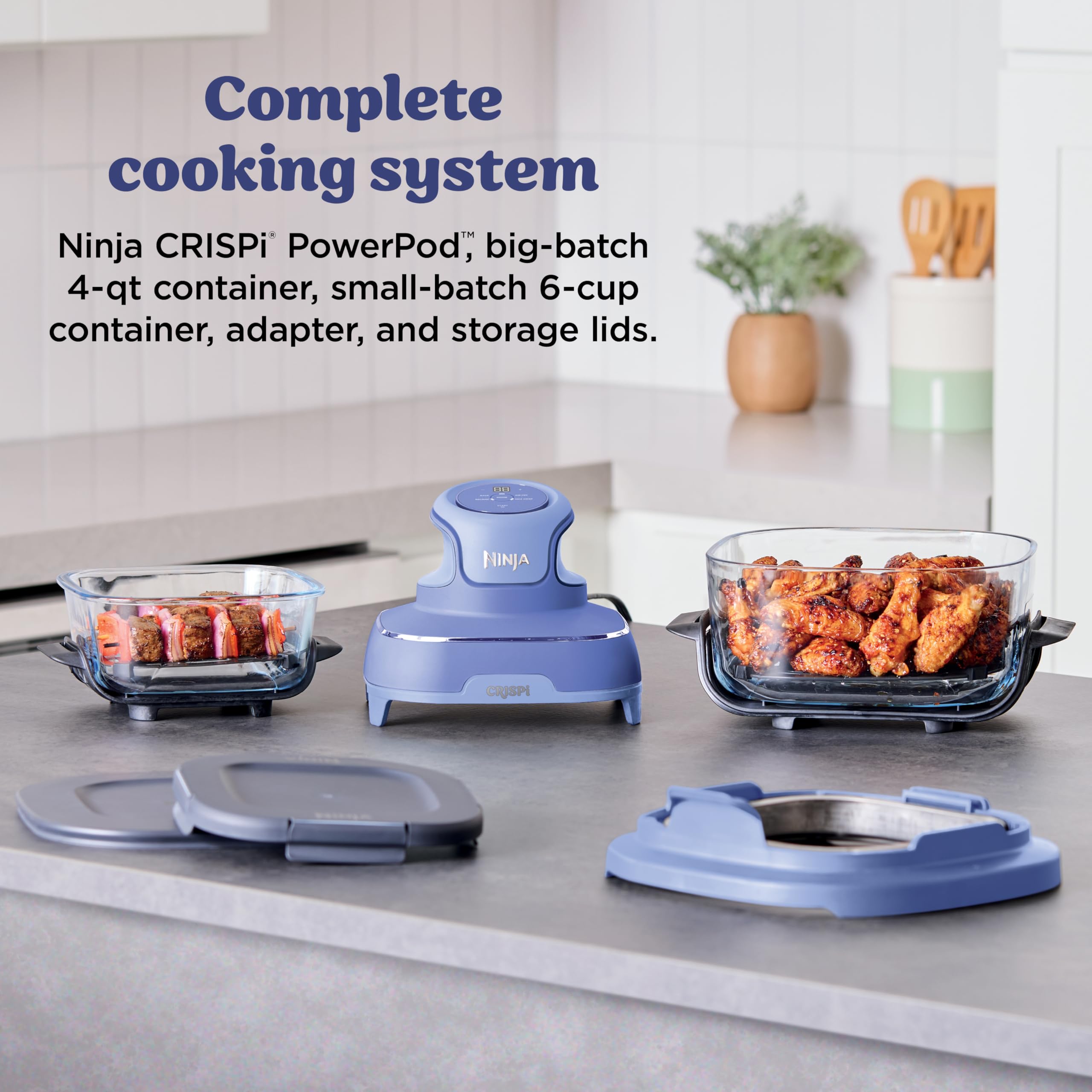 Ninja Crispi Air Fryer, Microwave, Freezer & Dishwasher Safe, Non Toxic Glass Portable Cooking System, 4 QT & 6 Cup Glass Containers with Storage Lids, Easy Meals, Air Fry, Bake, Green, FN101SG