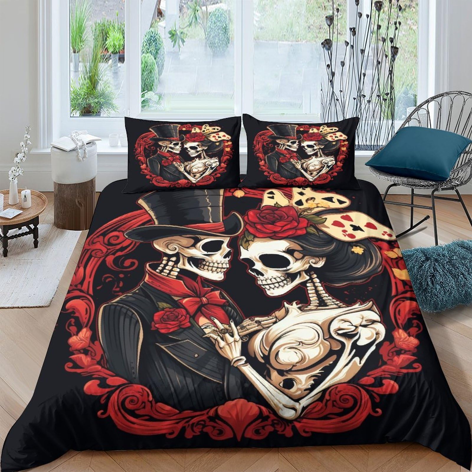 Bardys Style-13 Gentleman Skeleton For Teens And Adults Comforter Covers 3D Print Gothic Duvet Cover Quilt Cover With Pillow Cases Soft Microfiber With Zipper Closure Bedding Set 3 Pieces Double（200X200cm）