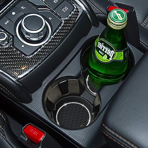 Miniatura 7 de Ouzorp Paquete de 2 posavasos brillantes para automóvil, 1 botón de arranque para automóvil, impermeable, antideslizante, a prueba de derrames, con