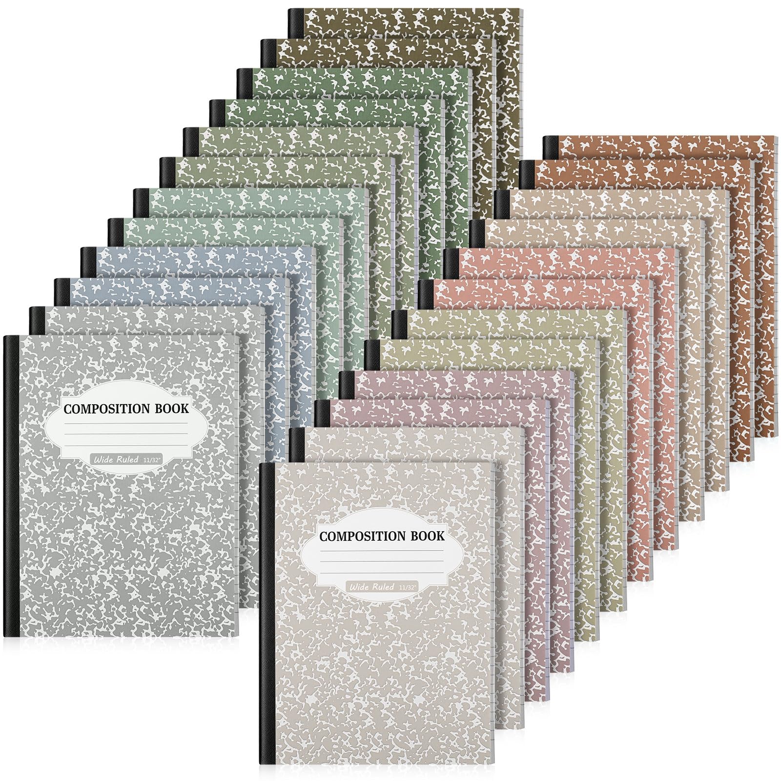 Colarr 24 quaderni colorati per composizione, a righe, 200 pagine, 100 fogli, fogli di carta scolastica, diario carino per la scuola (colore scuro)