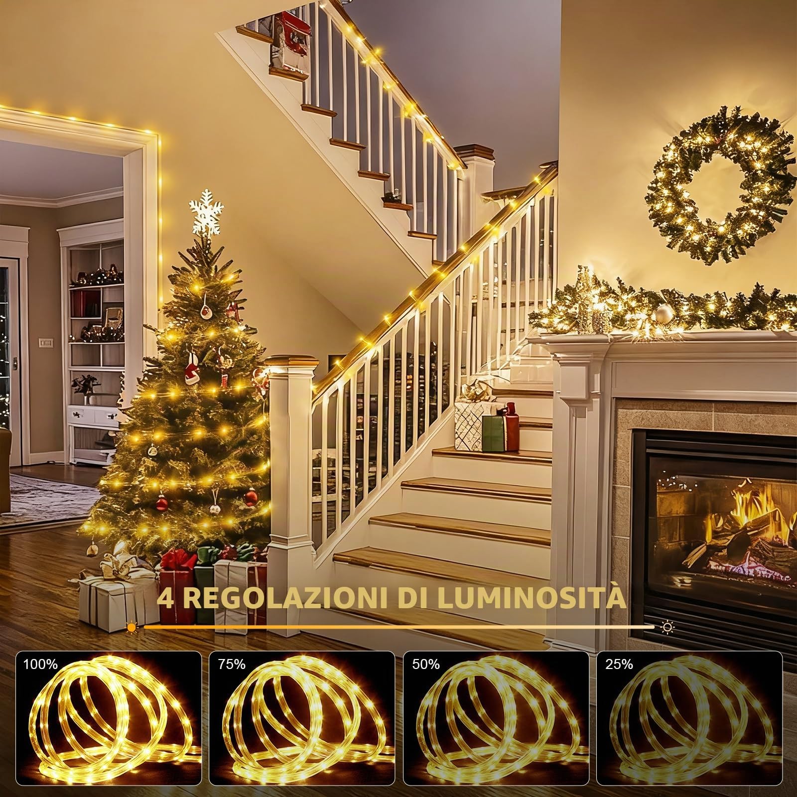 Tubo luminoso da 10 m, 200 LED con telecomando, diametro 7,5 mm, per esterni, IP65, impermeabile, 8 modalità, dimmerabile e timer, tubo luminoso a LED, per interni ed esterni, Natale, giardino, feste