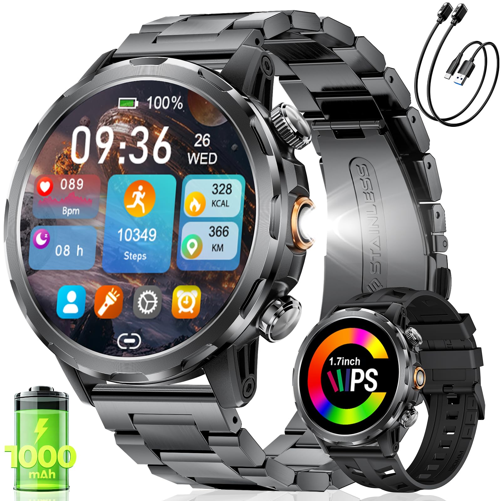 smartwatch maschile con bluetooth e monitoraggio del polso