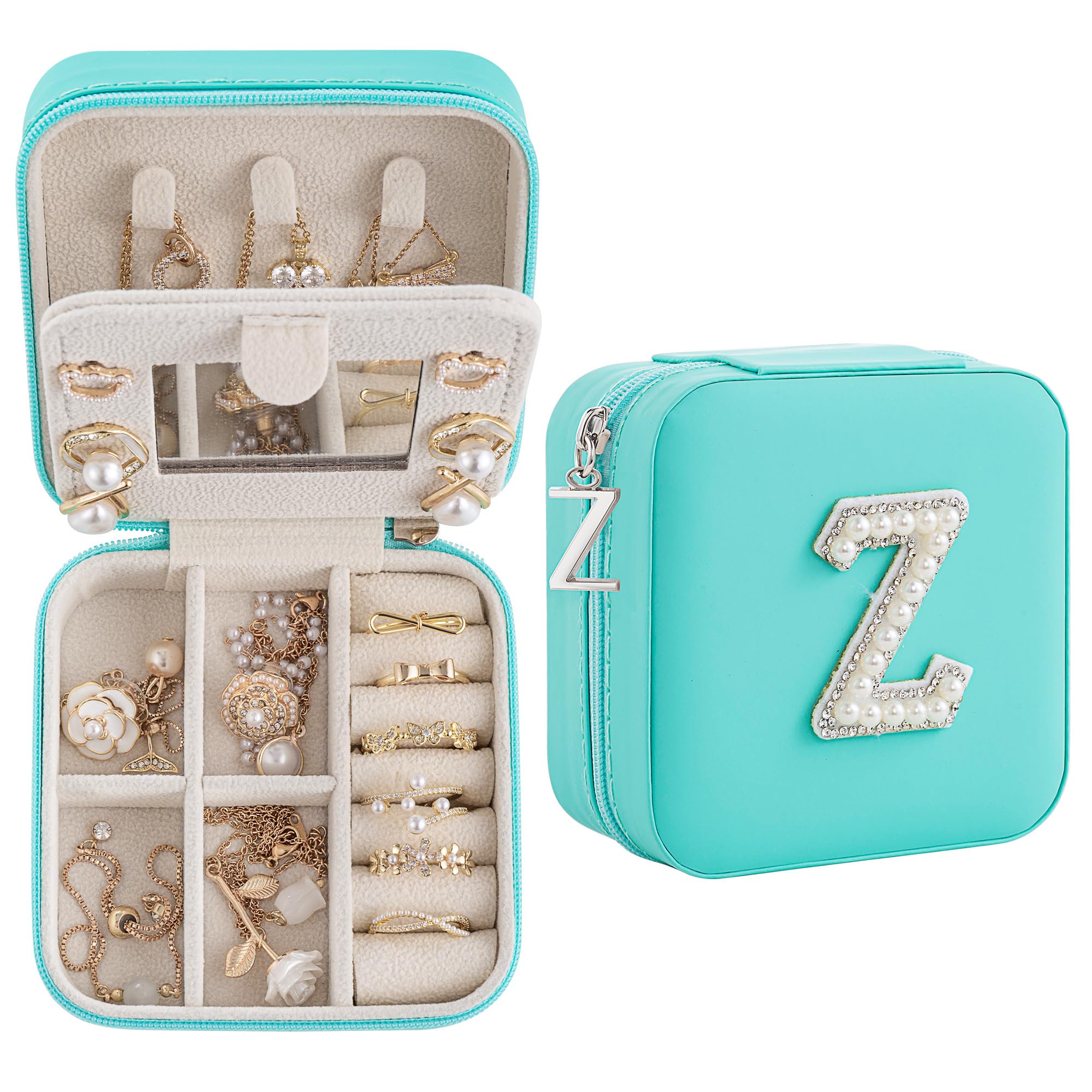 Nymtavia Birthday Gifts For Women, Initial Jewelry Box, Travel Jewelry Case, Gifts for Wife Girlfriend, Small Travel Jewelry Organizer, Gift for Girls