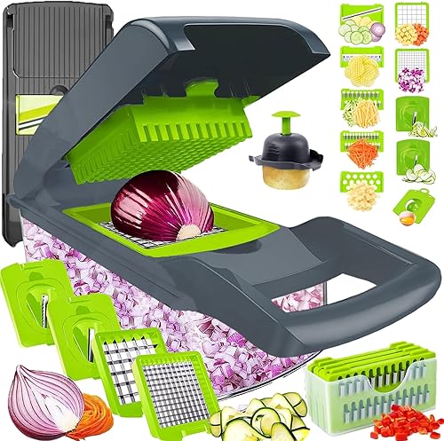 Pro-Series - Cortador y espiralizador de mandolina 20 en 1, picador de verduras con contenedor, accesorio de cocina esencial para el hogar