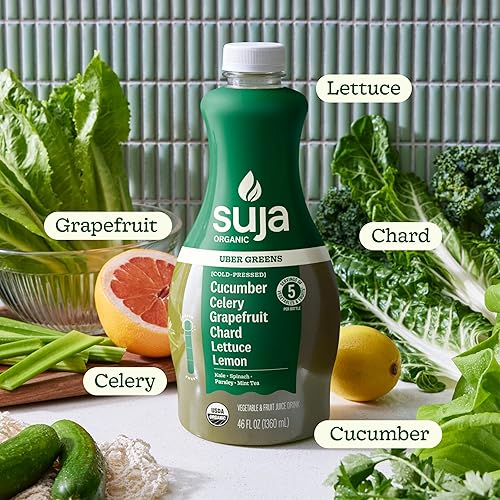 Miniatura 4 de Suja Verdes Uber orgánicos prensados en frío, jugo verde lleno de pepino verde hoja, apio, acelga, lechuga, col rizada y pomelo, vegano, a base de