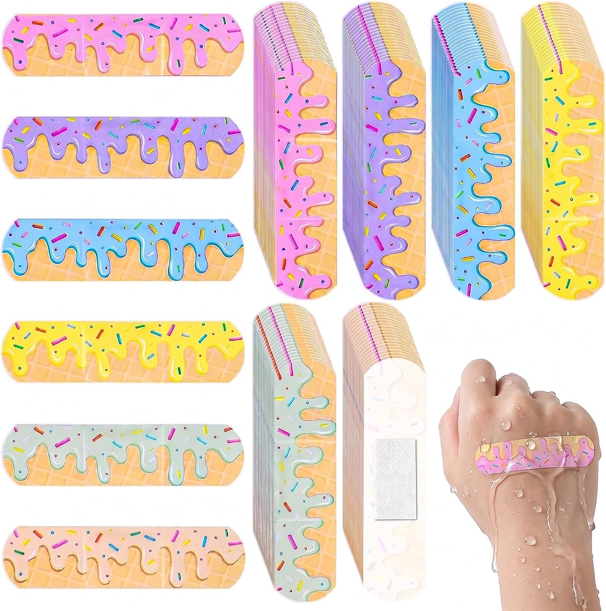 60Pcs Ice Cream Drip Baseball Bandages Latex Free, Hypoallergenic | Waterproof PE Adhesive Bandage for Sports Training Minor Wound Care, Cute Fun First Aid for Boys Girls Kids & Baseball Mom