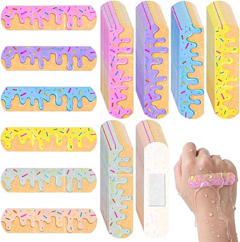 60Pcs Ice Cream Drip Baseball Bandages Latex Free, Hypoallergenic | Waterproof PE Adhesive Bandage for Sports Training Minor Wound Care, Cute Fun First Aid for Boys Girls Kids & Baseball Mom