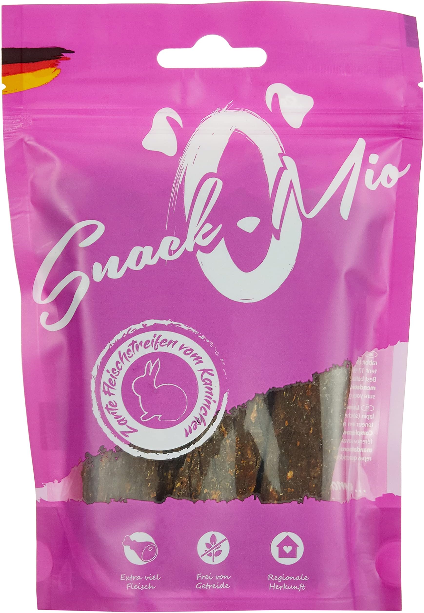 SnackOMio - Premium dog snack - tender rabbit meat strips, grain-free, 1 pack (1 x 125g)
