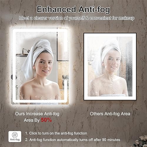 Miniatura 4 de Espejo de baño LED con luces de 40 x 32 pulgadas, espejo de maquillaje LED frontal y retroiluminado, 3 colores de temperatura y espejo de tocador