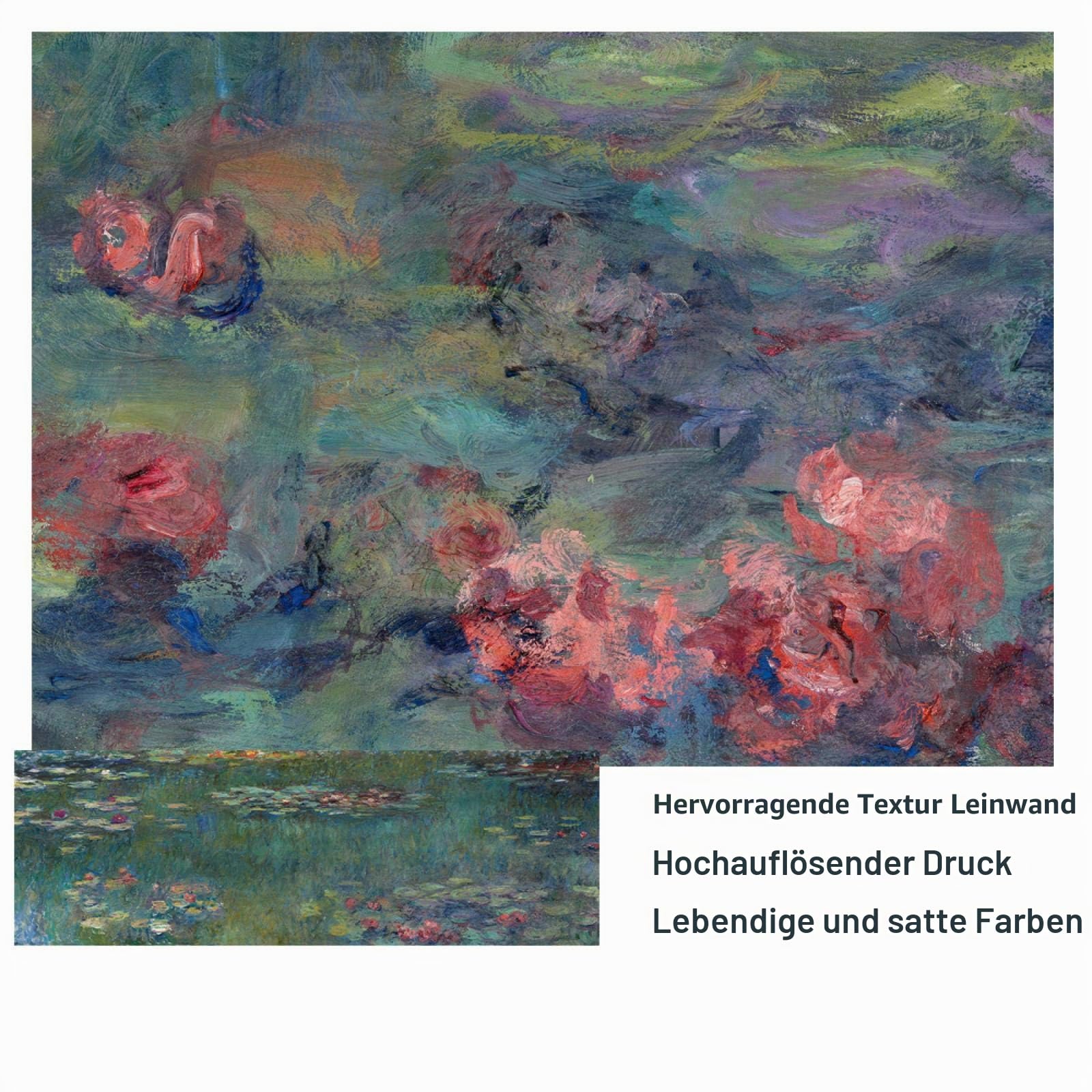 GEMMII Seerosen von Claude Leinwandbild XXL - Monet Berühmte Leinwand-Wandkunst, Poster und Drucke, impressionistische Kunstbilder, Wanddekoration, 60 x 180 cm, rahmenlos