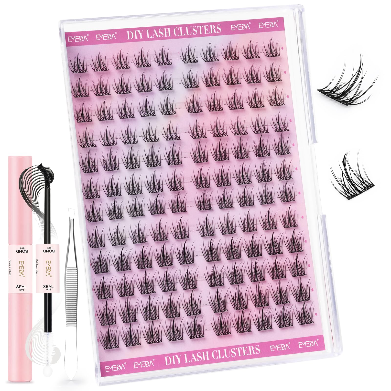 EMEDA Manga Lash Clusters Kit, Individual Lashes Wispy & Natural Cluster Lashes with Bond and Seal Tweezers