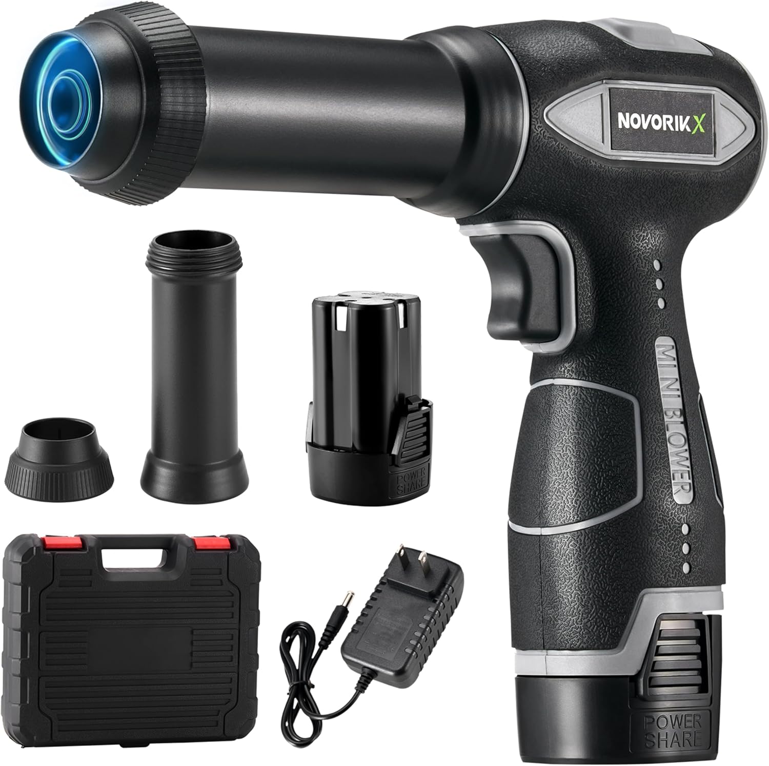 16.8V Handheld Electric Cordless Leaf Blower 100,000 RPM Includes 2 * 2Ah Batteries & Fast Charger, Lightweight for Patio Cleaning, Lawn Care, Car, Blowing Leaves & Dust - Black