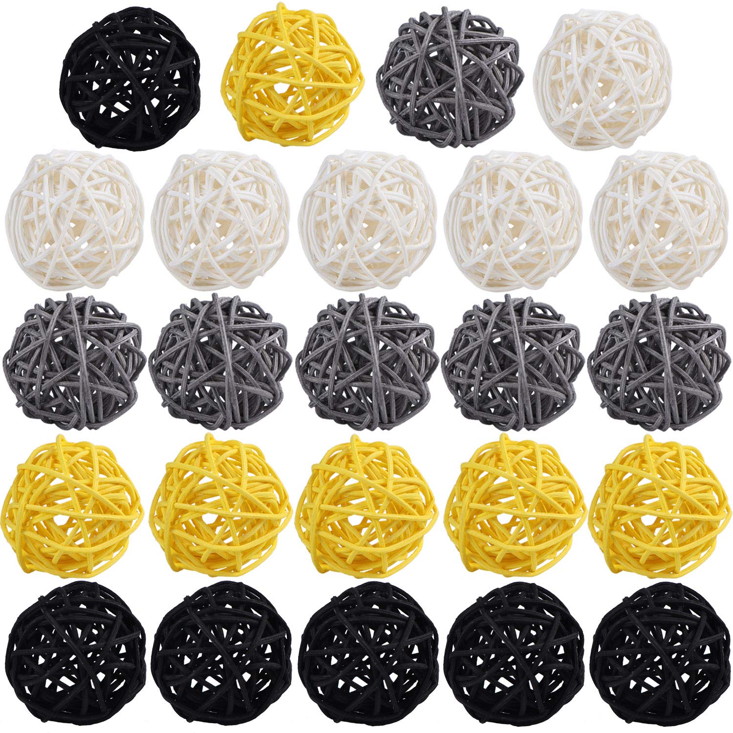 STMK 24 Pcs 2 Inch Rattan Balls Decorations, Wicker Balls Decorative for Home Decor DIY Vase Bowl Filler Ornament Baby Room Nursery Décor Wedding Table Decoration (Black, Grey, Yellow, White)