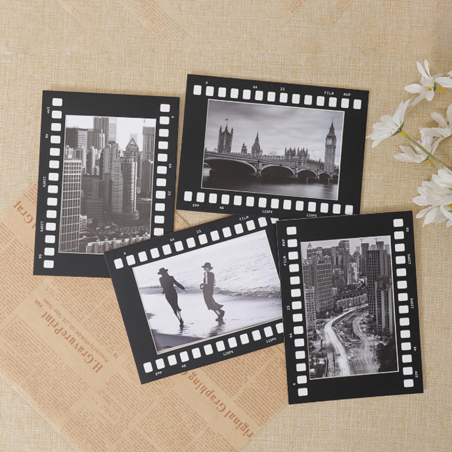 Juego de marcos de fotos vintage, paquete de 5 marcos de papel con tiras de película de 4x6 pulgadas para collage de fotos de exhibición en la pared