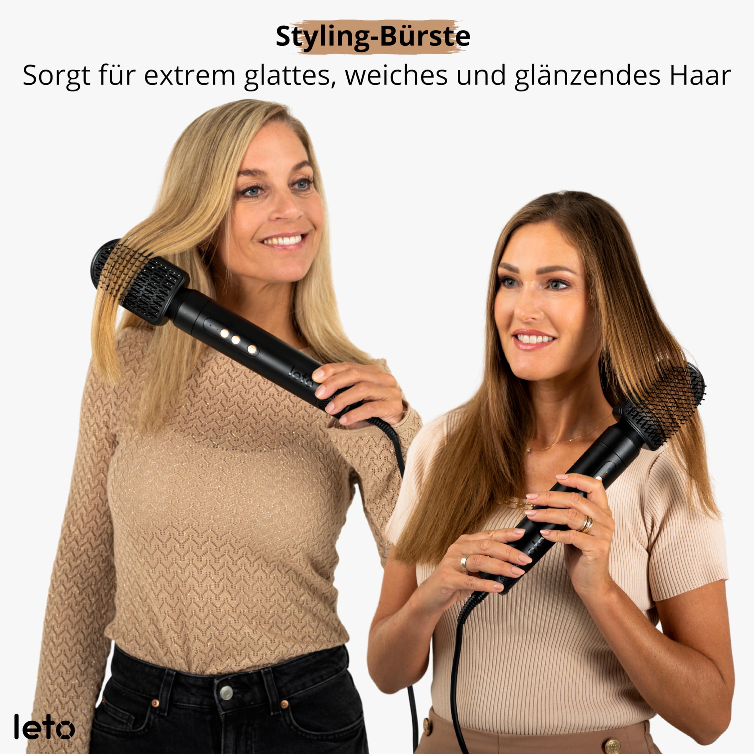 Leto 7-in-1 Warmluftbürste & Föhn – Rundbürste, Lockenaufsätze, Waver, Glättaufsatz, Diffusor, Konzentrator, Coanda, Ionen, 1400W BLDC