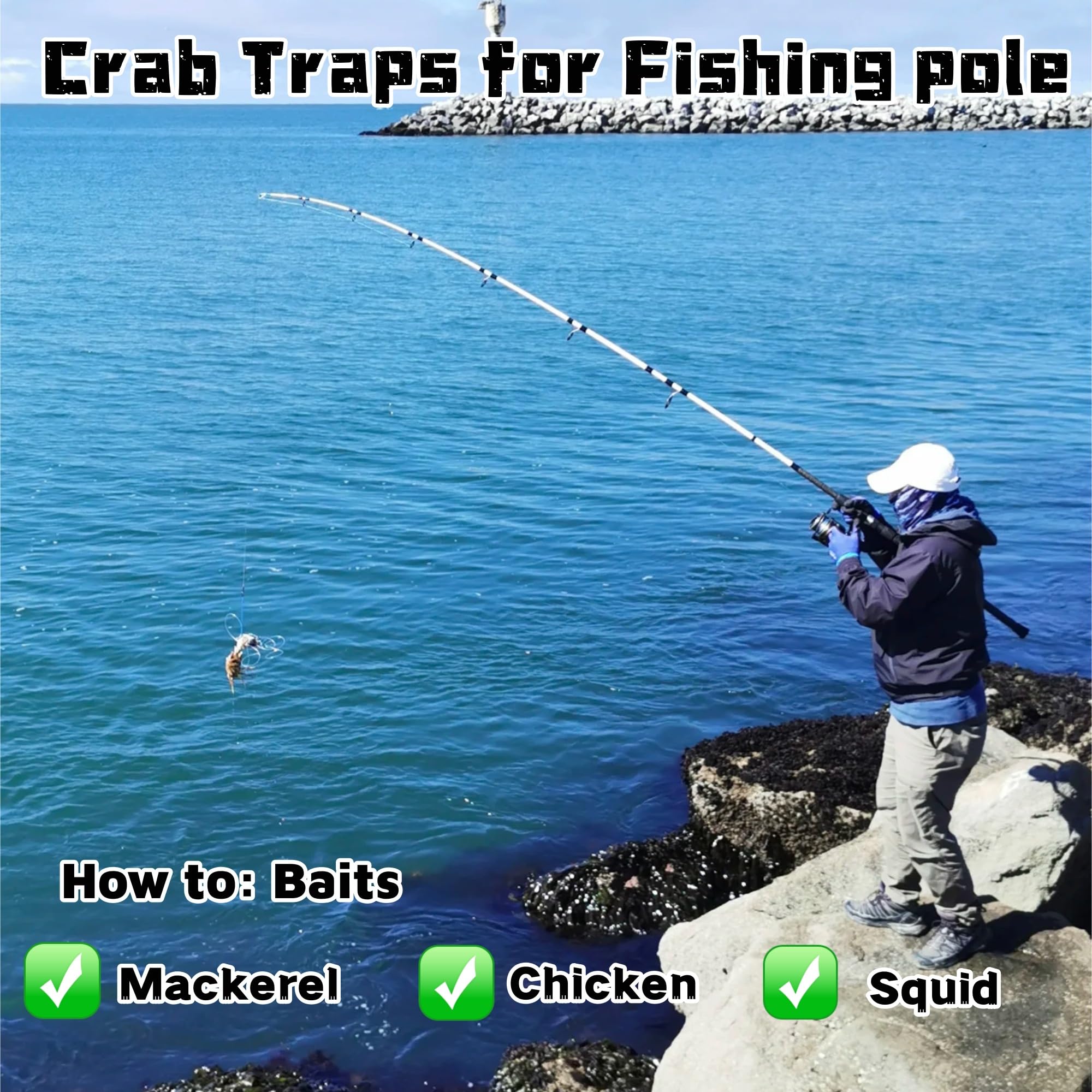 Lot de 3 pièges à crabes à 6 boucles pour canne à pêche, caisse claire pour crabes sombres, rochers et crabes bleus