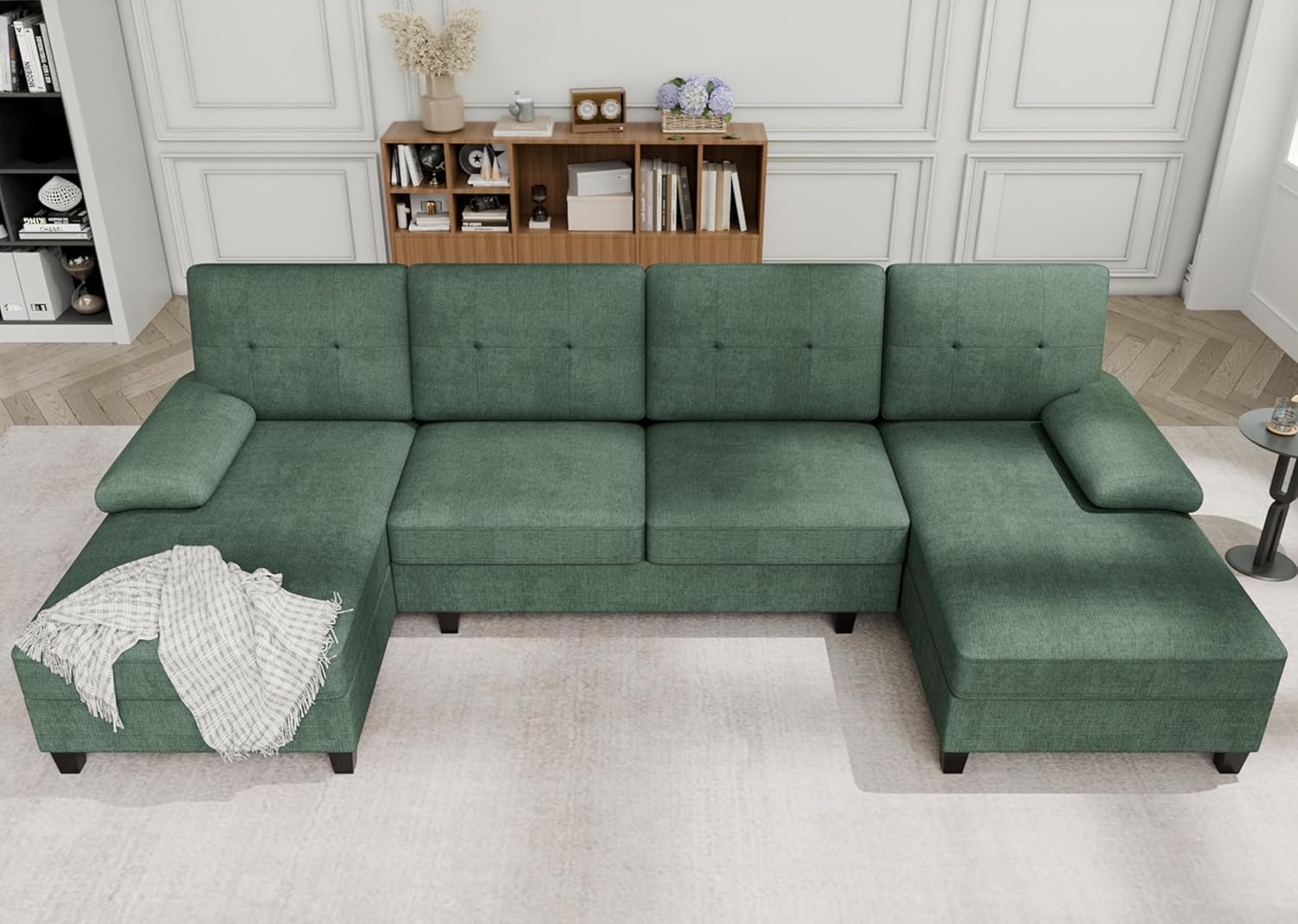 Meilocar Couches for Living Room, Soft Sectional Couches U Shaped Couch with Double Chaise, 4-Seat Sofa Set, Small Sofa Couch Living Room Set, 106in, Fabric, Green