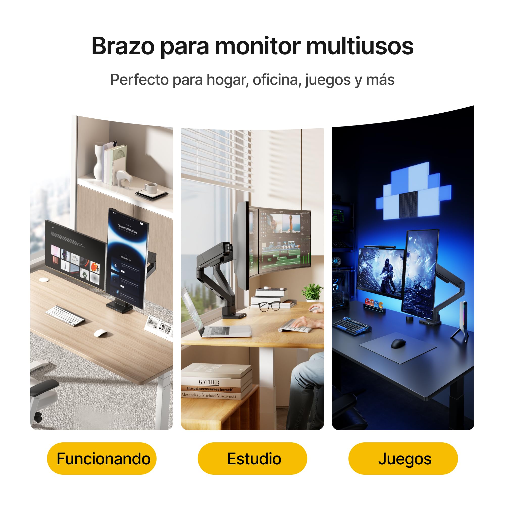 monTEK Brazo Monitor Doble con Puerto USB para Pantallas 17-35" | Soporta hasta 16kg, VESA 75/100mm, inclinación y giro, gestión de cables, montaje pinza u ojal.