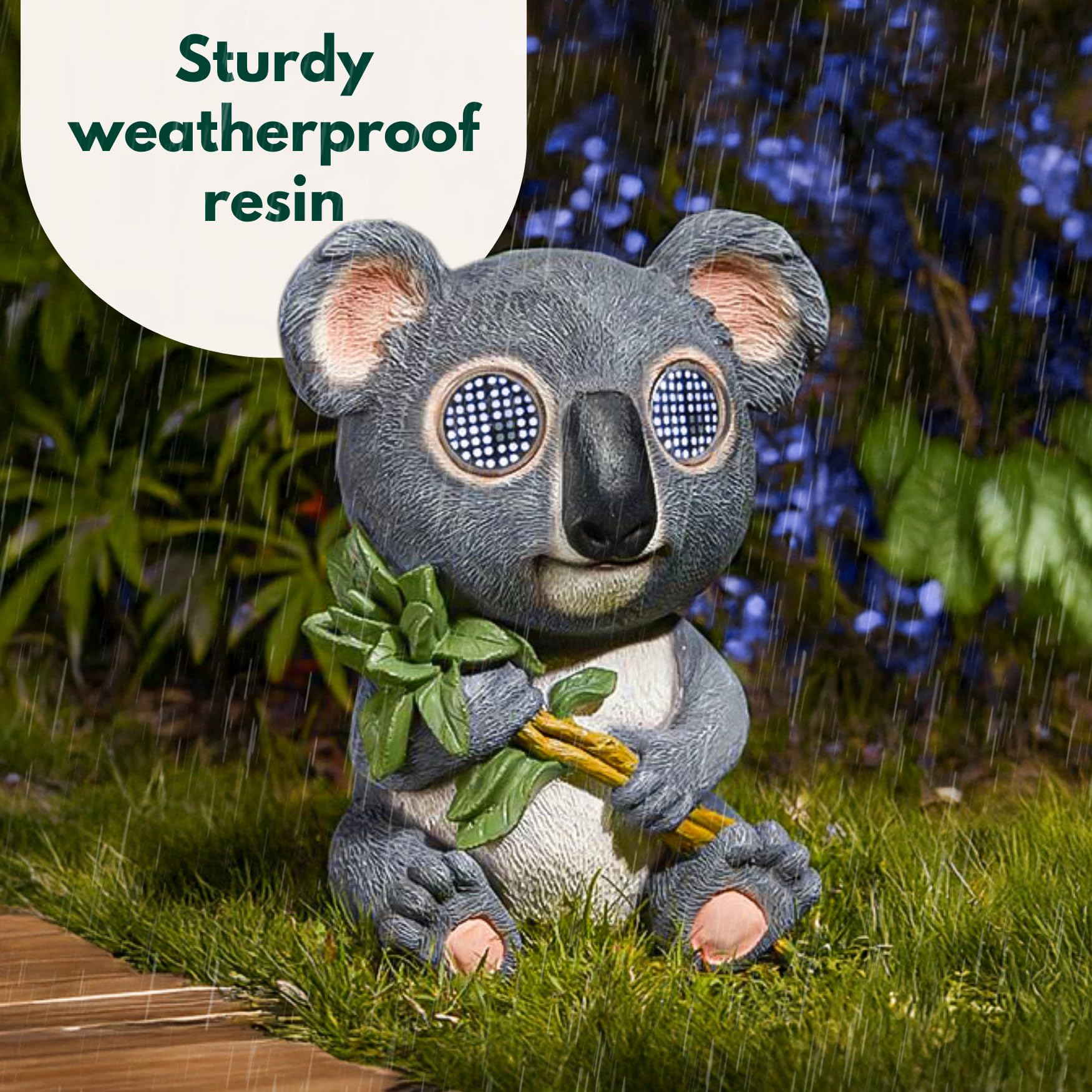 Garden Mile Adorno solar de koala de jardín – Koala LED parpadeante alimentado por energía solar, decoración al aire libre, estatua de resina resistente a la intemperie con luces LED para patio,