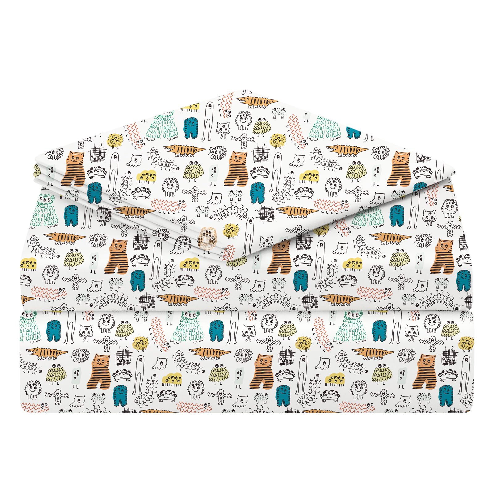 BYSURETwin Sheets Set Kids(Alien Monster, Orange&Blue), 3 Pieces Easy Fit Deep Pocket Sheets Set, Breathable Wrinkle-Free Microfiber Bedding for Children