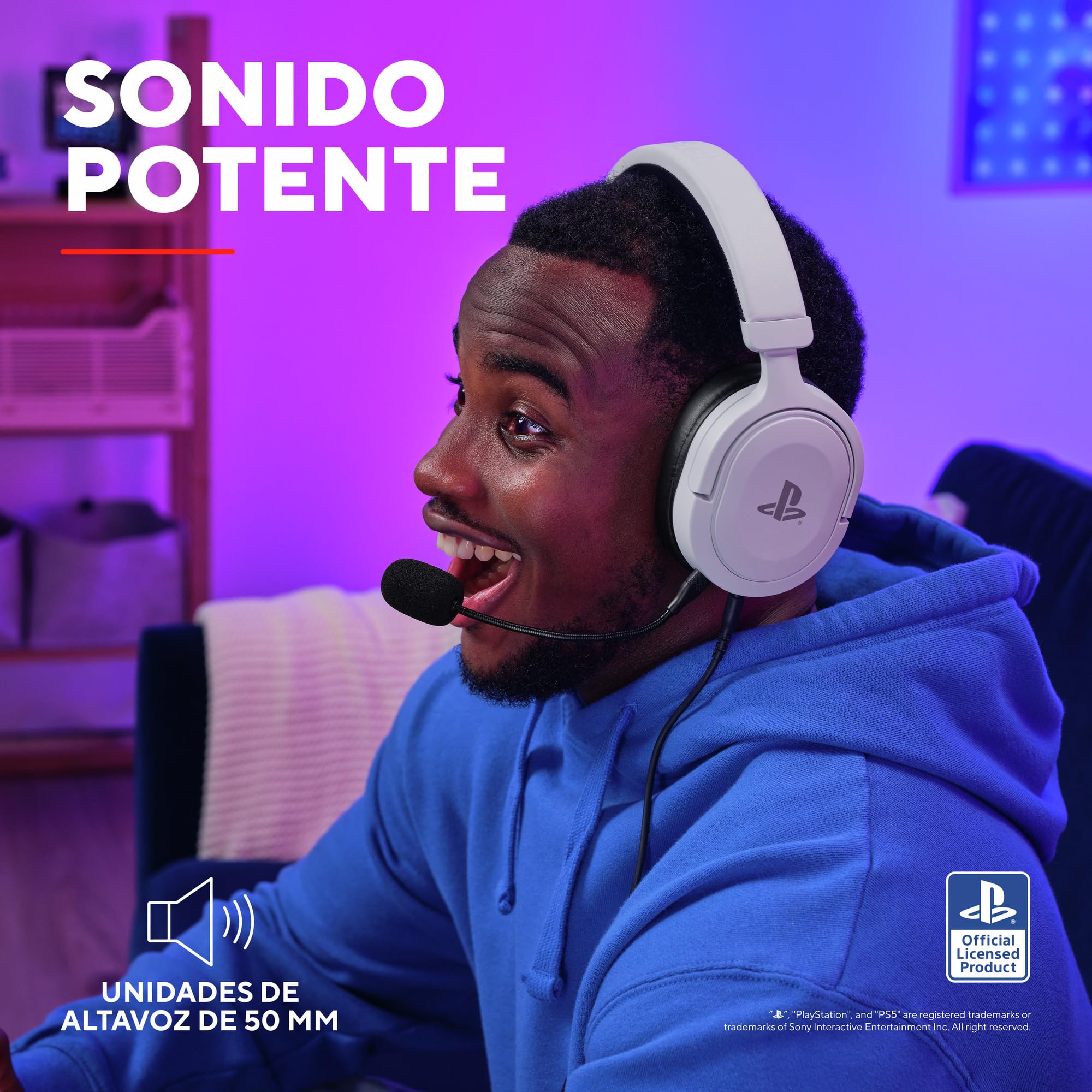 GXTrust 498W Forta Cascos PS5 / PS4 Sostenibles, Licencia Oficial para PlayStation 5, Diadema Regulable, Micrófono Extraíble, Auriculares Gaming, Cable de 1.2 m, Blanco
