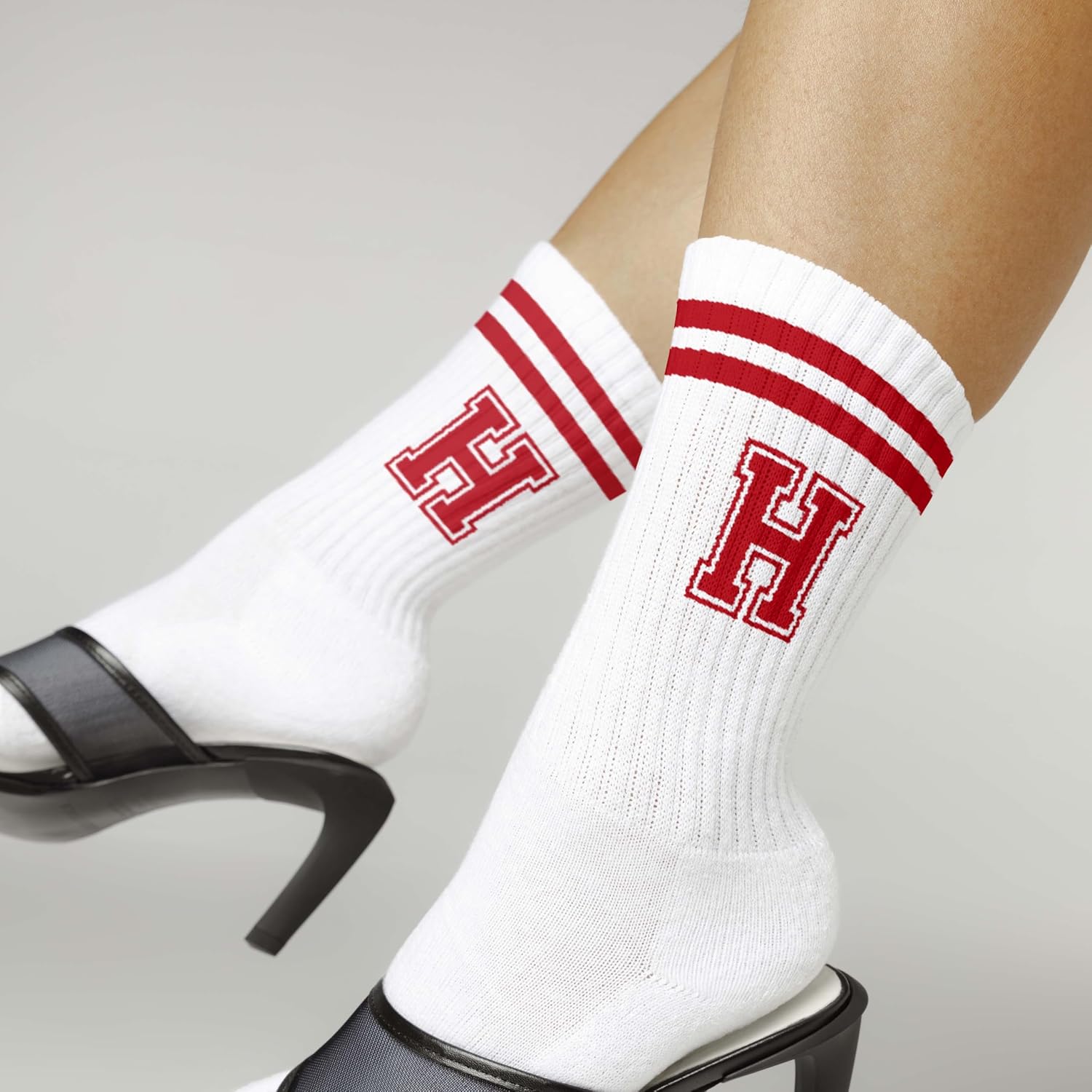 Striped Initial Socks with the Letter in Red,Gifts for Birthday,Christmas,etc.,Socks for Adult,Teens,Men&Women. image 4