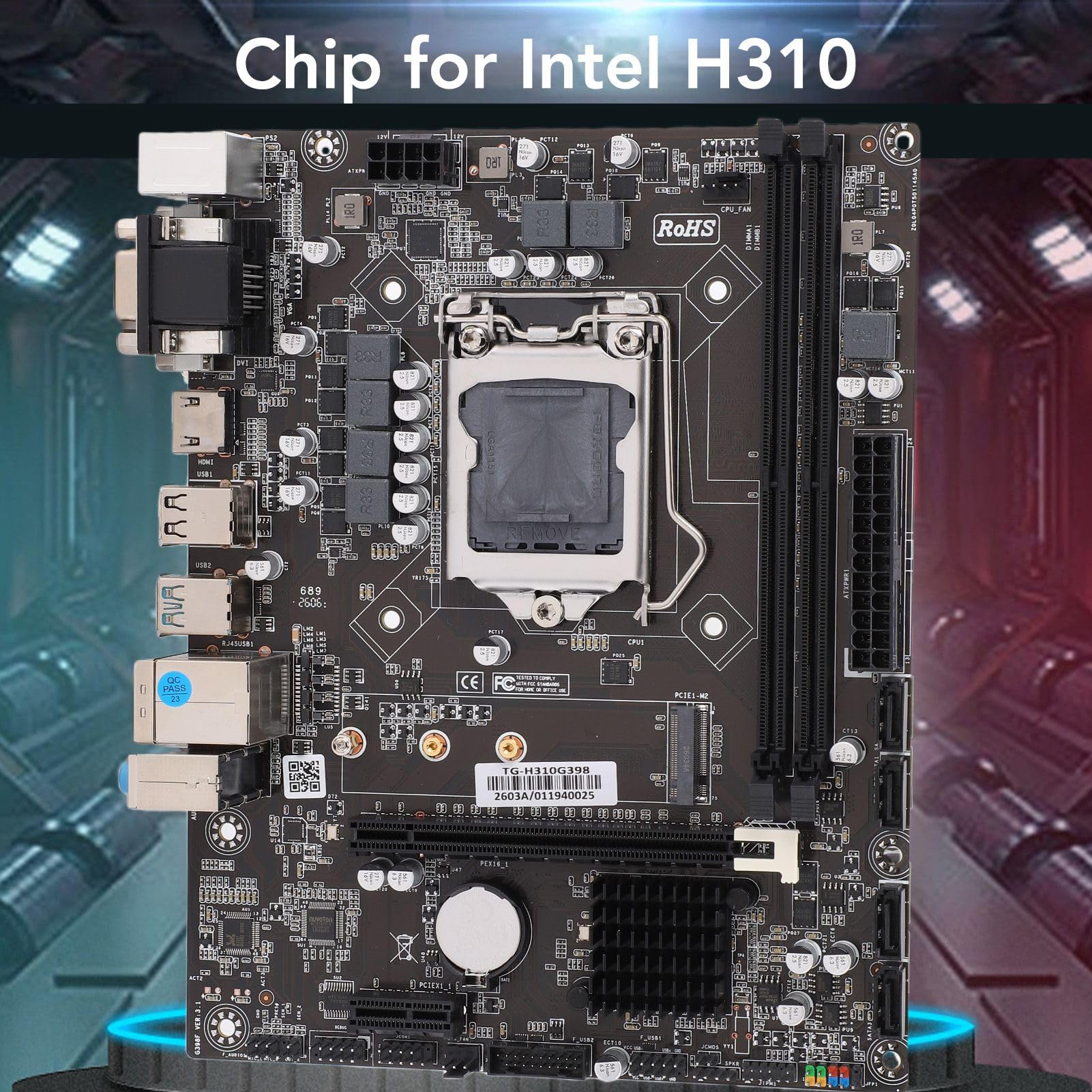 H310 LGA1151 Płyta Główna do Komputera Stacjonarnego, Płyta Główna do Gier Micro ATX DDR4, NVME M.2, SATA 6 Gb, USB 3.0, z Interfejsem DVI HDMI VGA
