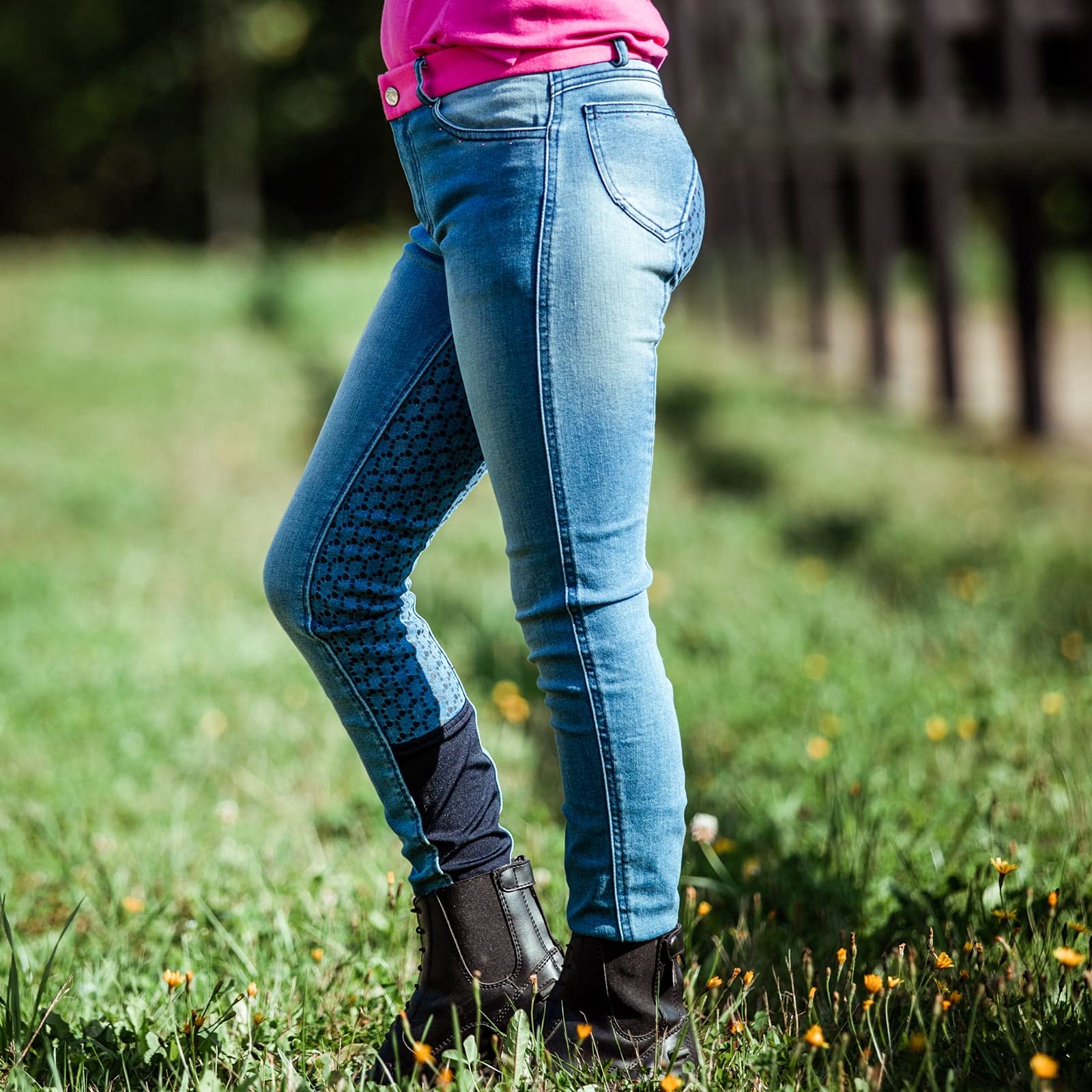 HORZE Pantalones de Montar Vaqueros conAsiento Completo de Silicona para Niños Poppy, Azul, 150