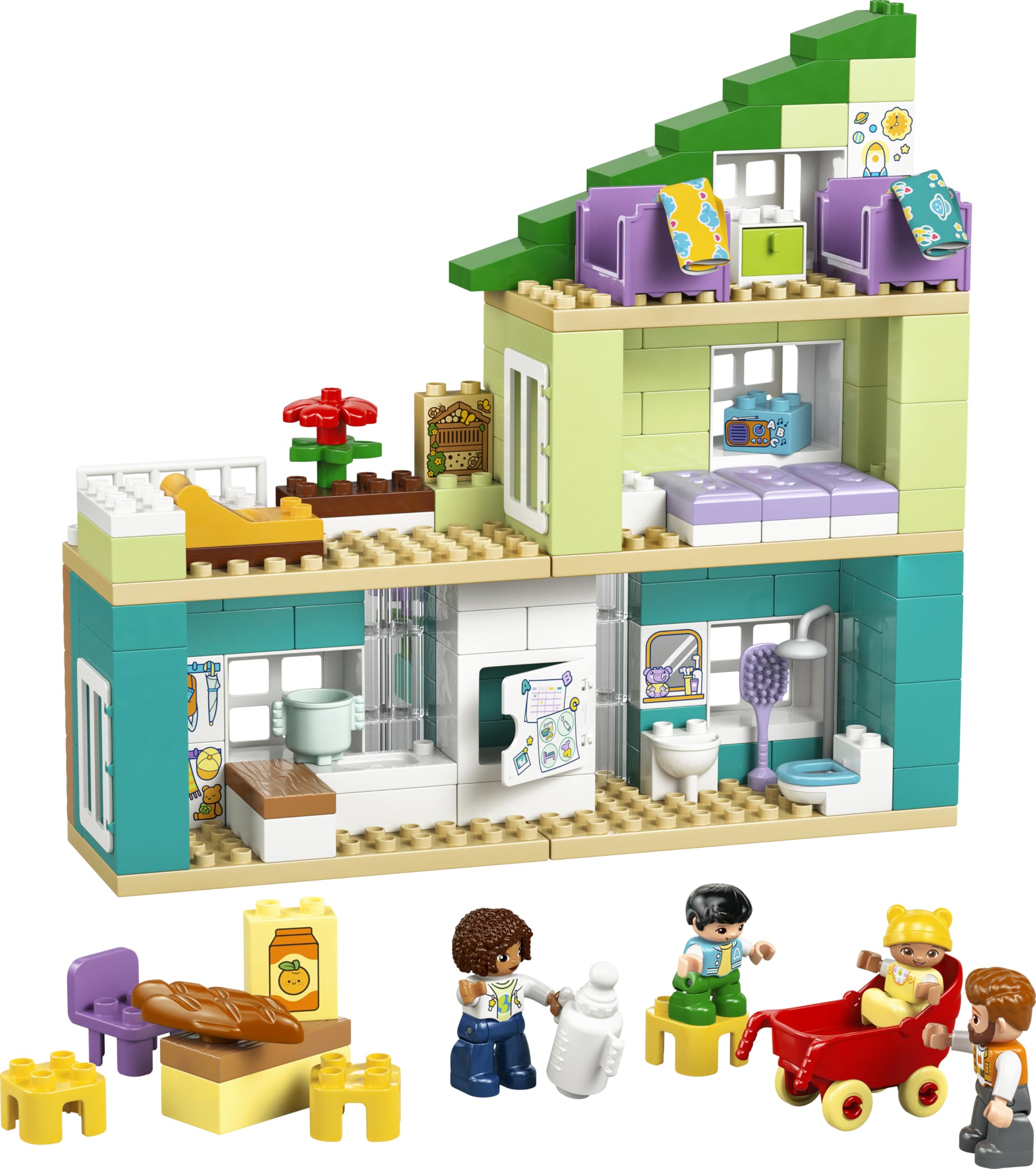 LEGO Duplo Casa Familiar Moderna “3en1” con Figuras - Juego Educativo para la Motricidad Fina - Juguete Montessori Interactivo con Casa de Muñecas - Regalo para Niñas y Niños de 2+ Años - 10470