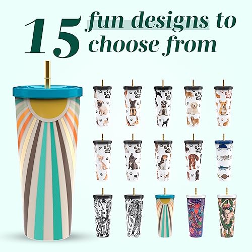 Miniatura 6 de Greenline Goods Vasos aislados de 25 onzas con tapas y pajillas, de acero inoxidable para bebidas frías y calientes, diseño elegante de vaso de café