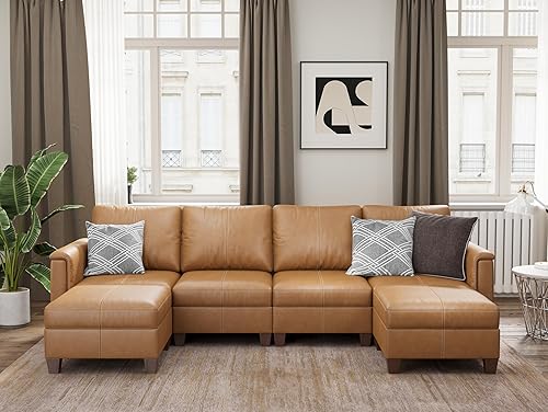 Miniatura 32 de SITJOY Sofá modular modular de piel sintética de 118 pulgadas con almacenamiento, sofás modulares modernos de mediados de siglo para sala de estar,