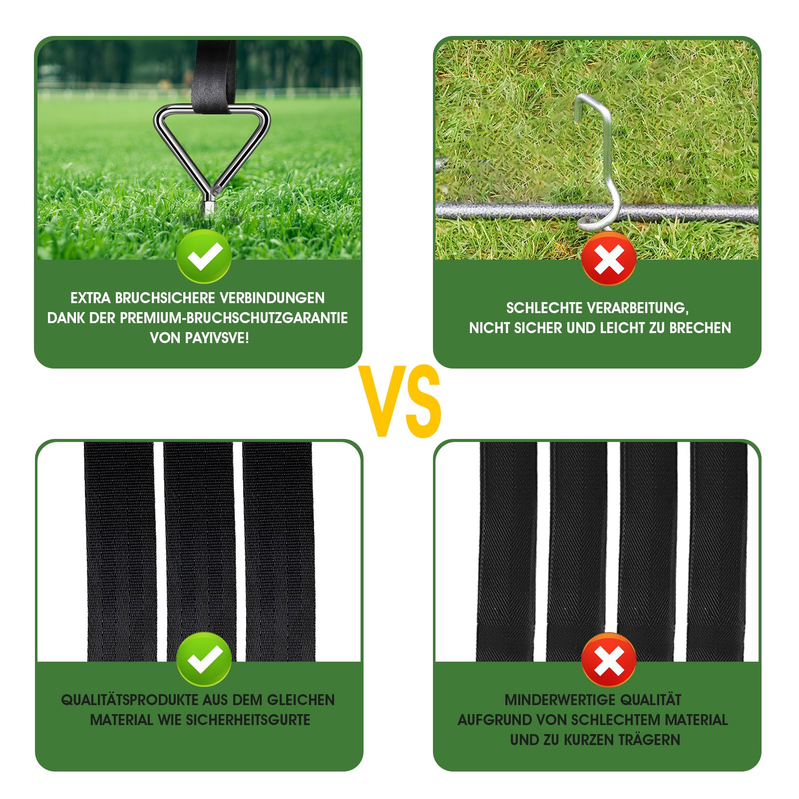 Bodenankern 4 Pack mit Spanngurten (2,5 m lang), Bodenanker mit Bohrmaschine in den Boden Schrauben, hält starken Winden Stand, ideal für Outdoor-Trampoline