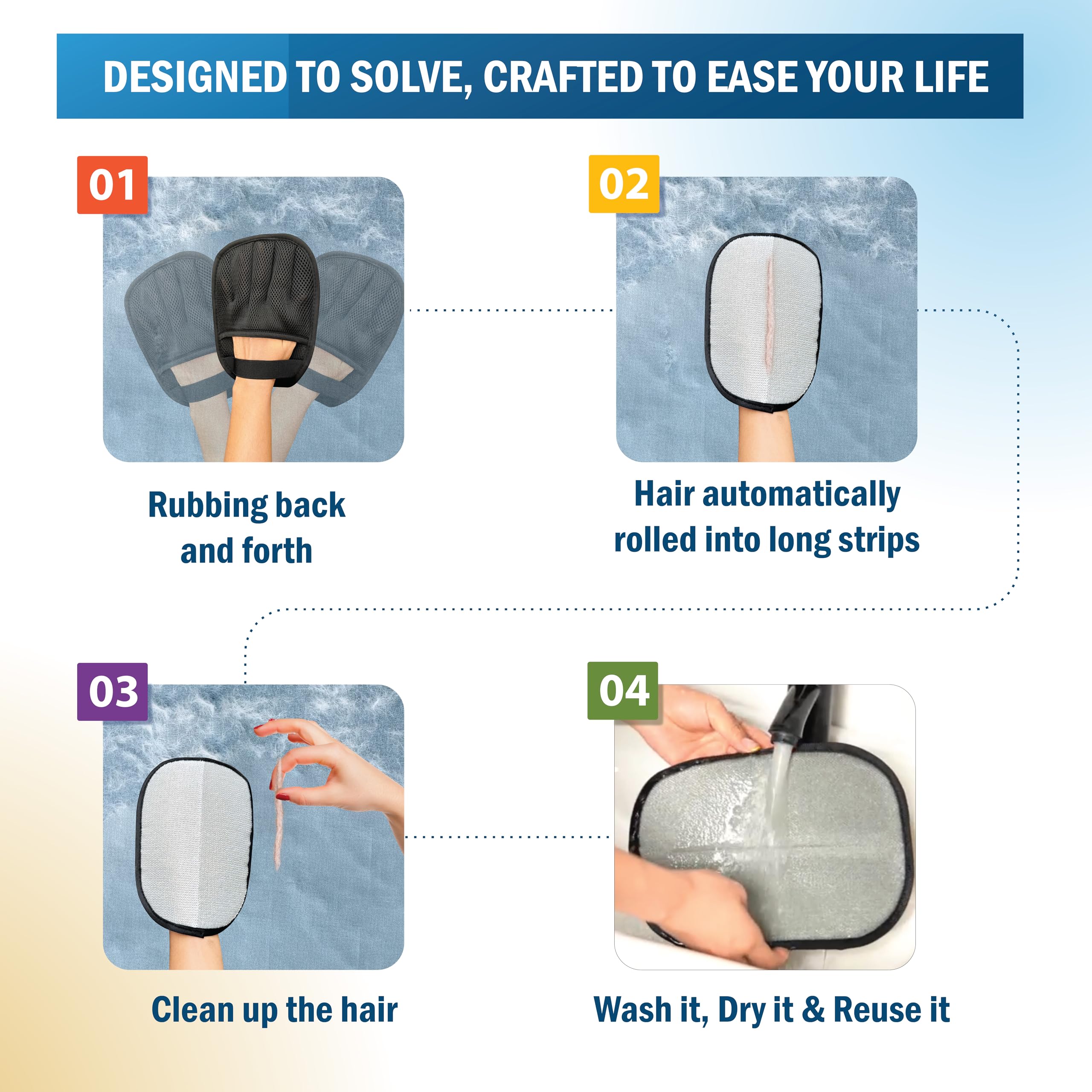 Pet Hair Removal Glove & Mitt for Couch, Furniture & Car Seat, Electrostatic 5-Finger Pet Hair Remover Tool for Dogs & Cats, Reusable Lint & Fur Remover for Carpet, Sofa & Clothing (1 Pack) - image 6